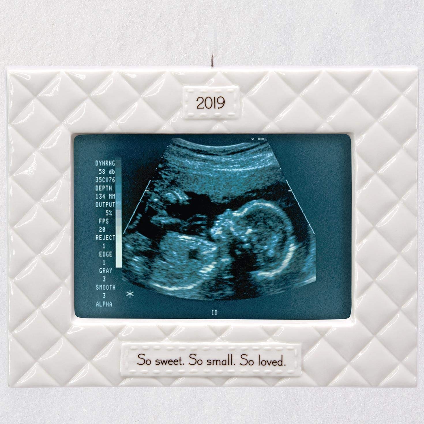 Hallmark Keepsake Christmas Ornament 2019 Year Dated Already Loved New Baby Sonogram Photo Frame Porcelain,