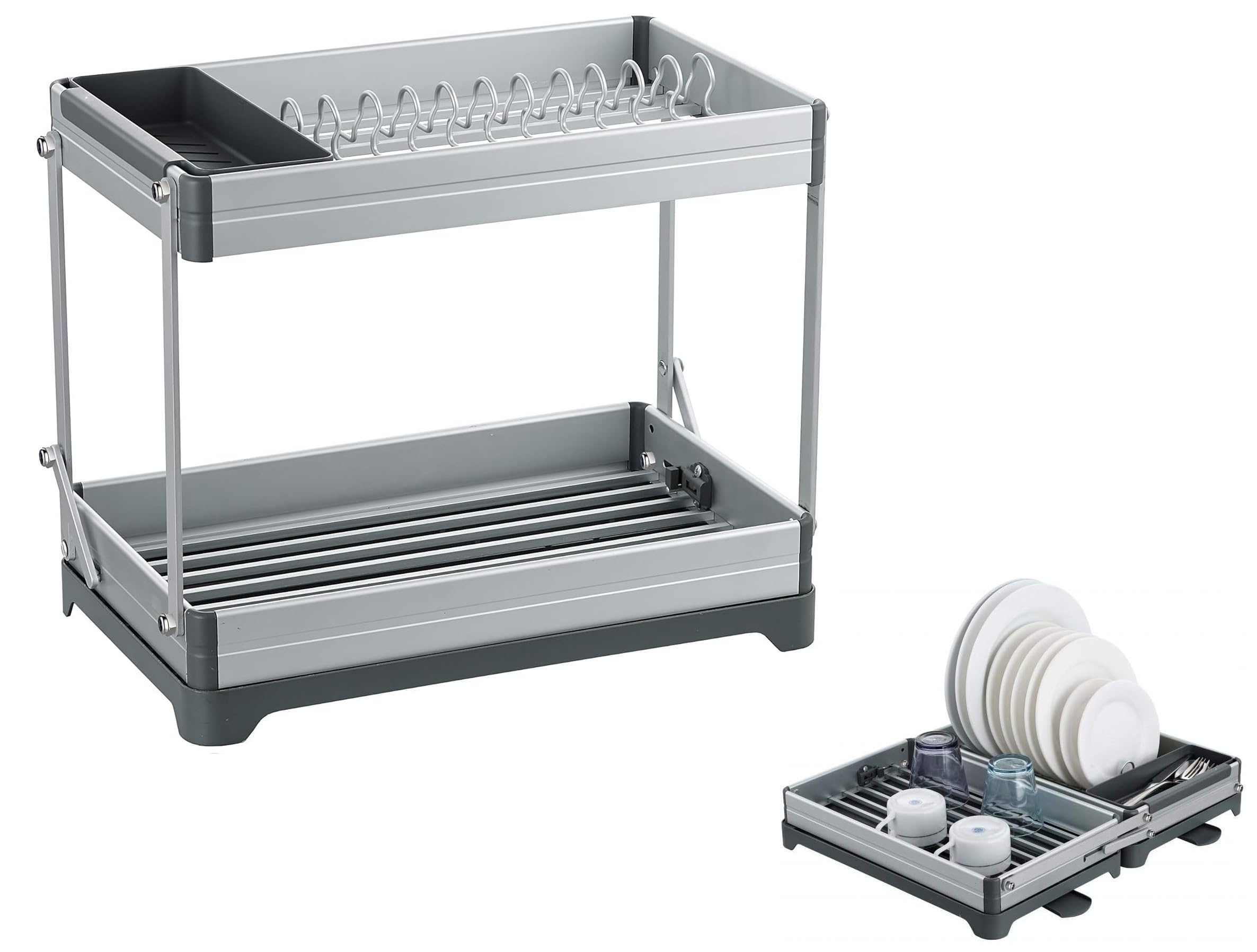 Gion Dish Drainer Rack For Kitchen Sink Organizer Aluminum Dish Rack Cutlery Holder With Drainboard Adjustable Kitchen Dish/Plat