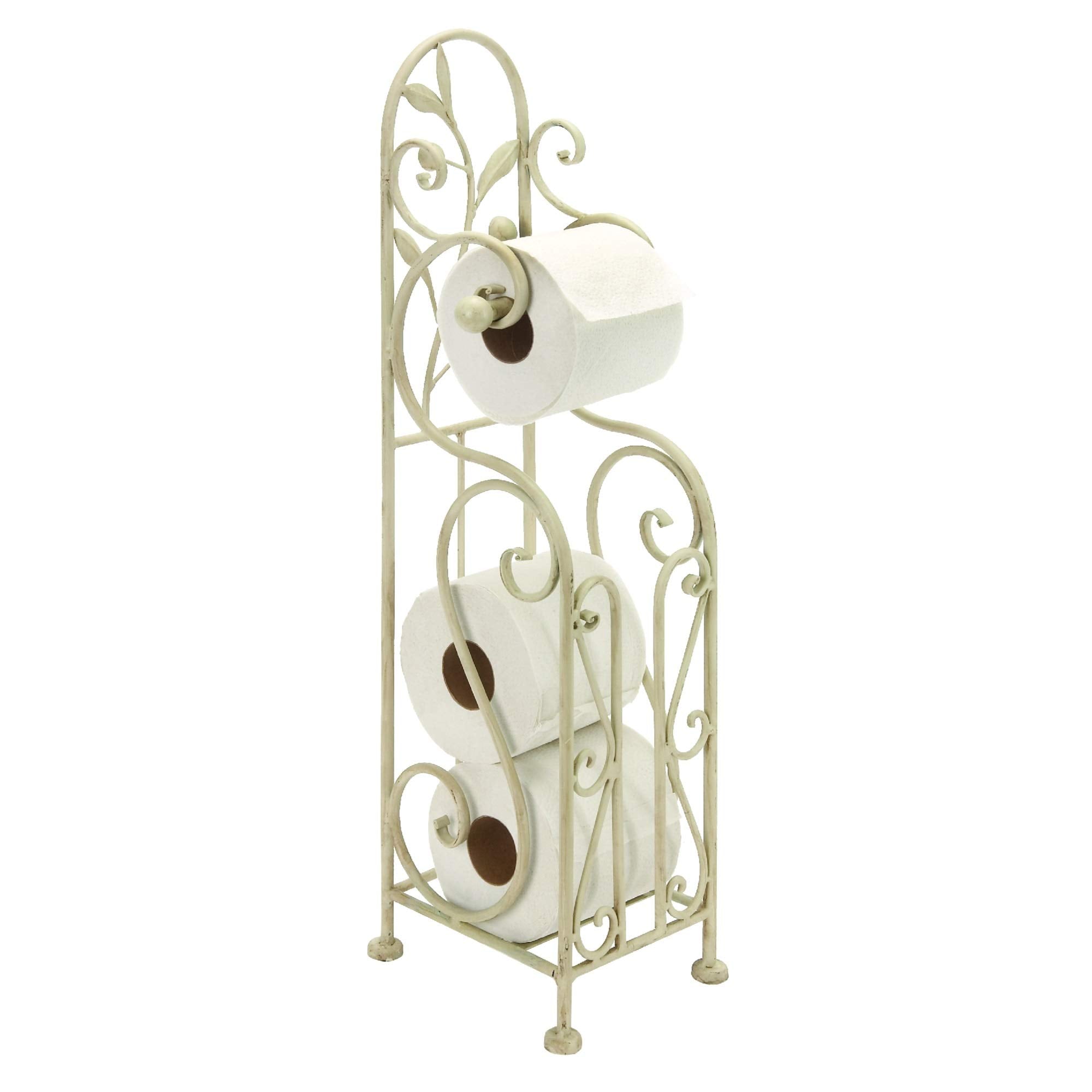 Deco 79 Metal Scroll Toilet Paper Holder With Space To Hold 3 Rolls, 8 X 6 X 24, Cream