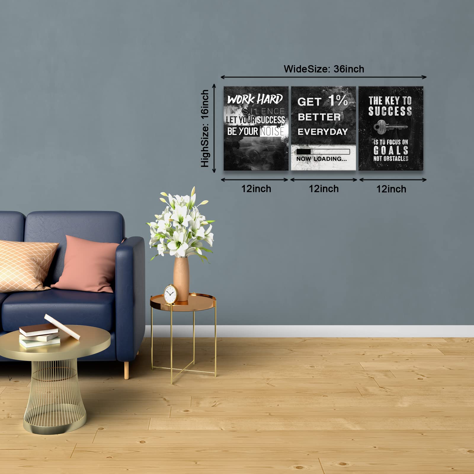 KAWAHONE Success Canvas Wall Art for Home Office Workplace  Perseverance Leader Canvas Quotes Motivate Success Positive Poster Framed Motivation Gift-12 Wx16 Hx3PCS