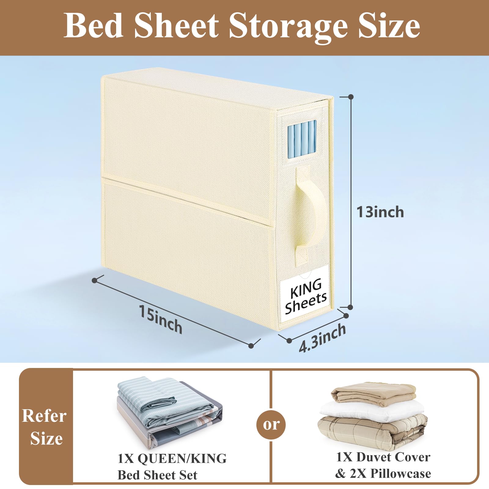 BUFOR Sheet Organizer for Lien Closet, Foldable Bed Sheet Organizers and Storage, (Queen & King Size) Sheet Storage Box (Beige,