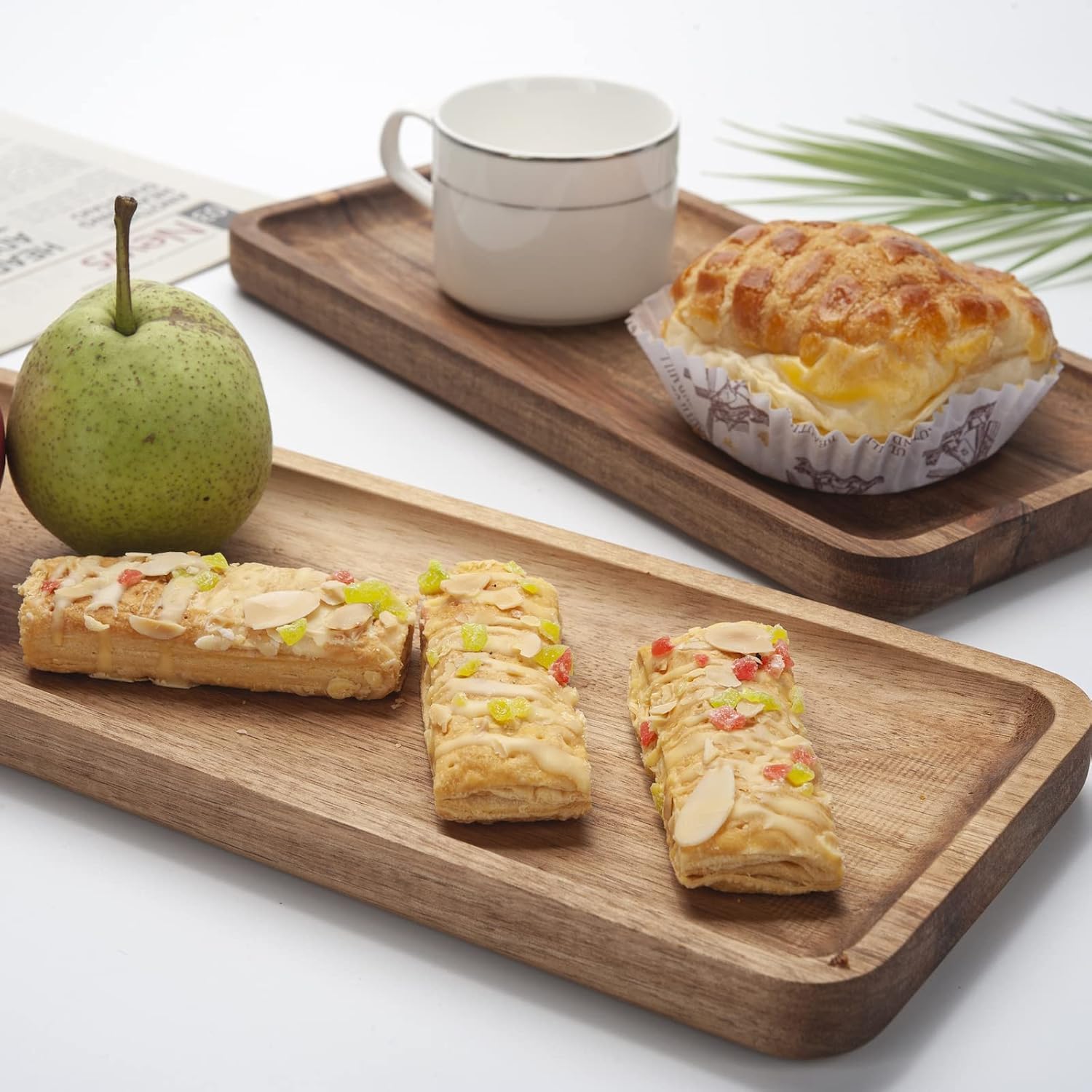 Bathroom Vanity Tray, Acacia Wood Counter Tray, Toilet Tank Tray, Appetizer Charcuterie Snack Serving Board, 13.8 X 5.5 X 0.8 In