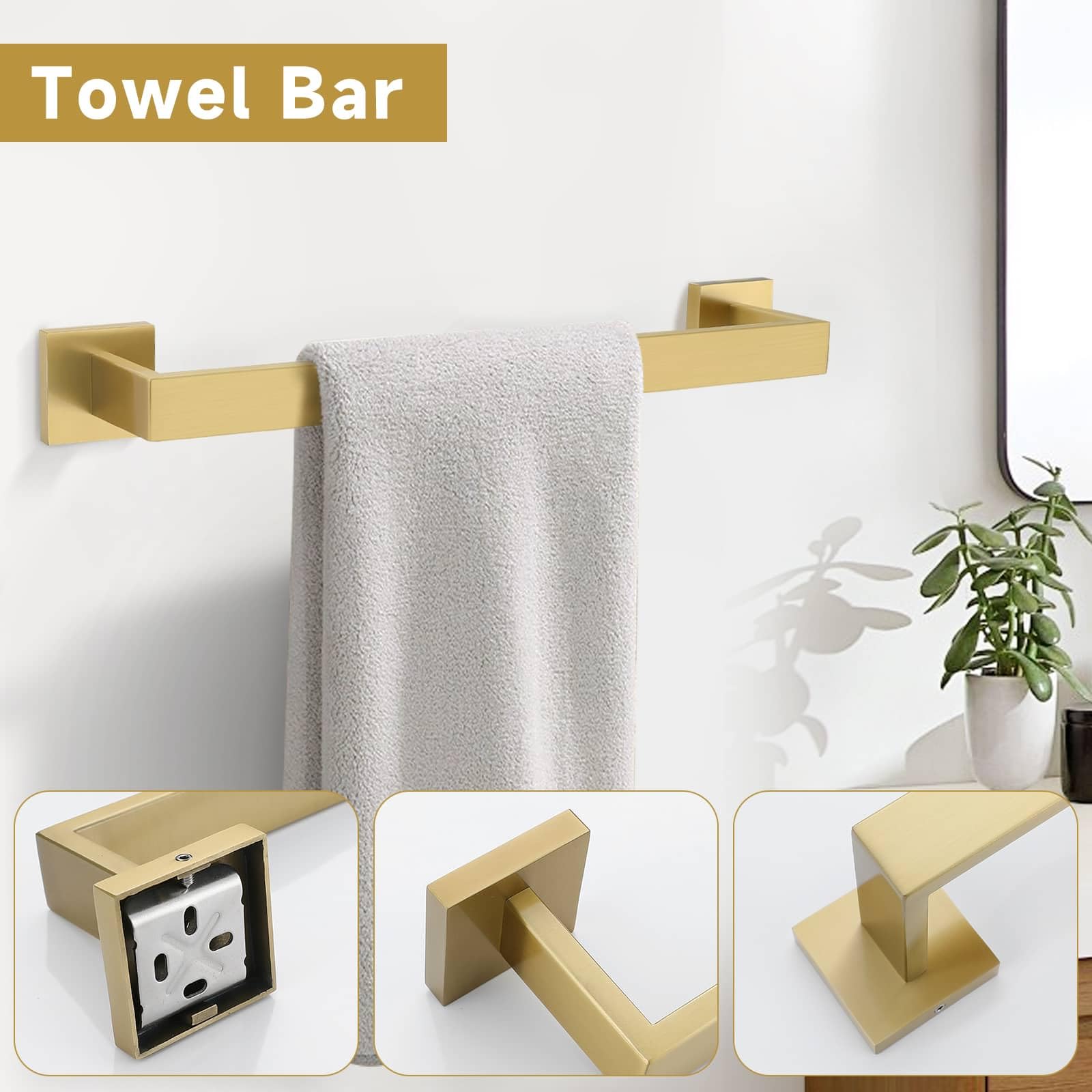 Tnoms Brushed Gold 10 Pieces Bathroom Hardware Accessories Set Towel Bar Set Towel Holder&Racks Set For Bathroom,Sus304 Stainles