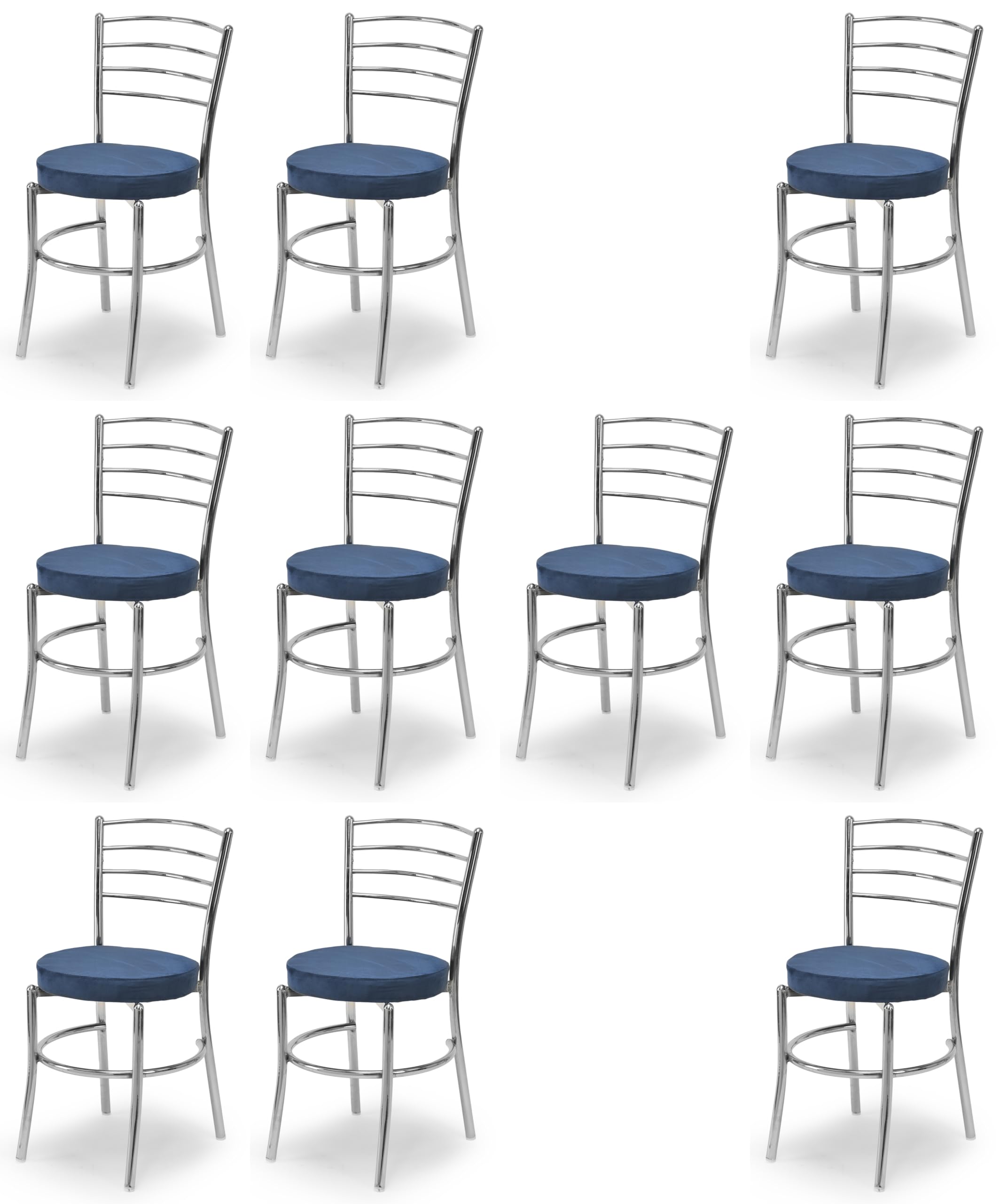 Goyalson Dining Ergonomic Dining Home Chair Hotel Restaurant Chair With Steel Chrome Polish And Leatherite Seat (10, Blue, Stand