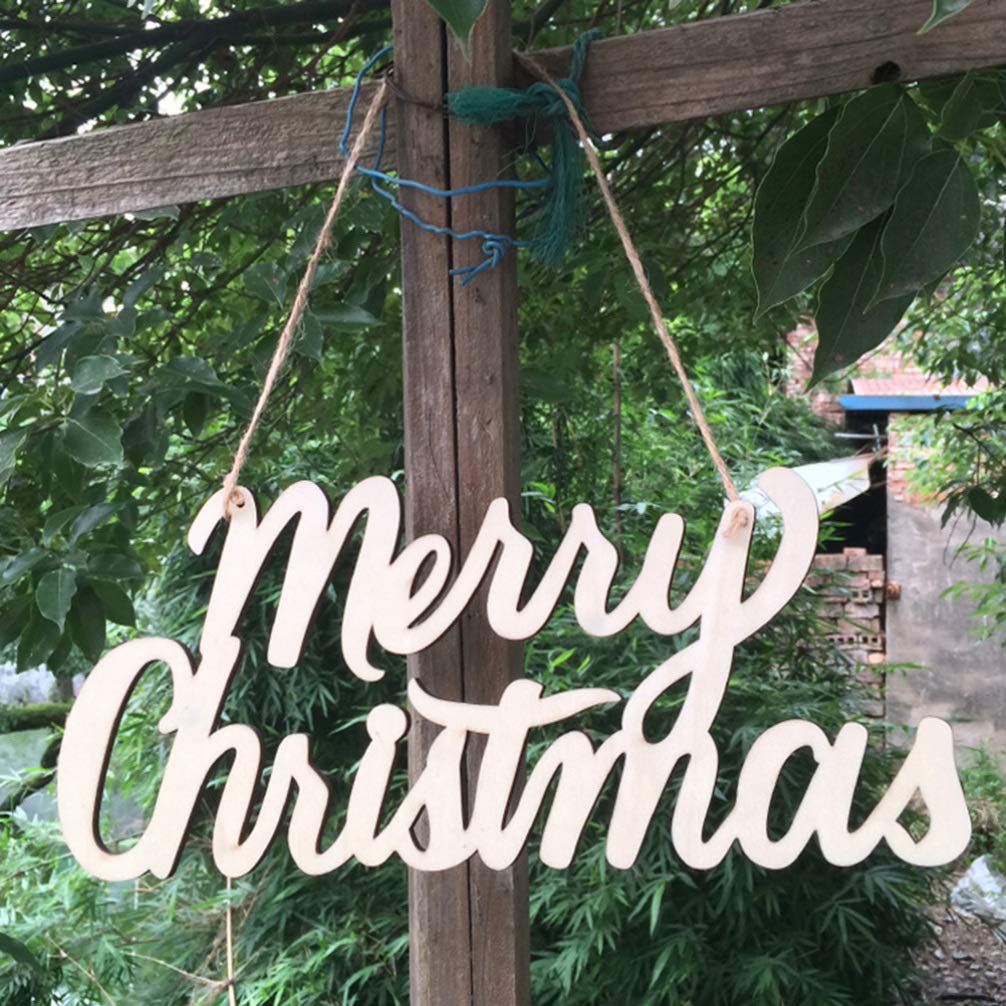 BESTOYARD Merry Christmas Wooden Sign Shabby Rustic Unfinished Wood Ornament Cutout Embellishment Hanging Gift Tag for Xmas Tree
