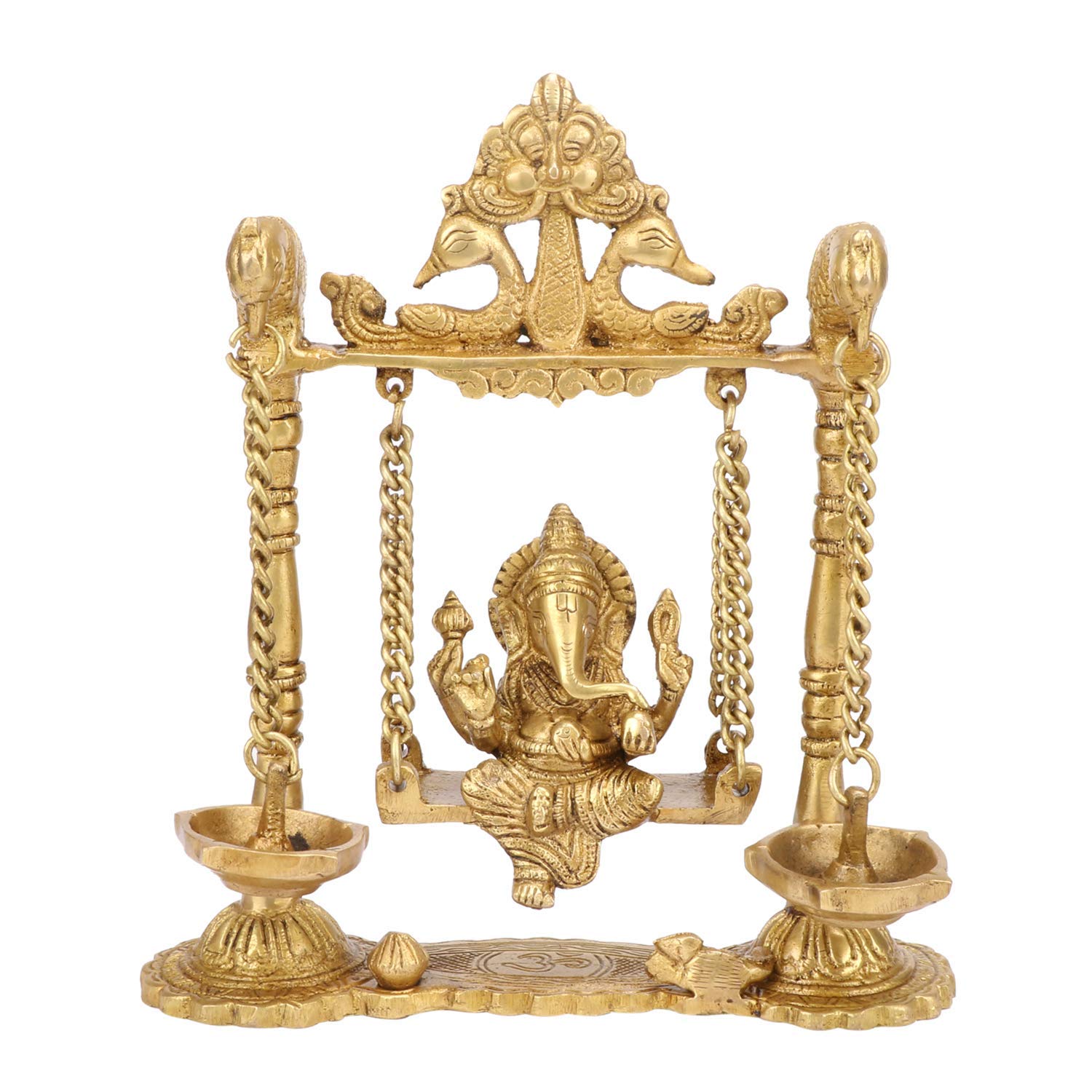 Kartique Brass Ganesh Jhula Idol | Ganesha On Swing Murti For Home, Mandir, Office Decor | Ganpati Bappa Statue For Housewarming