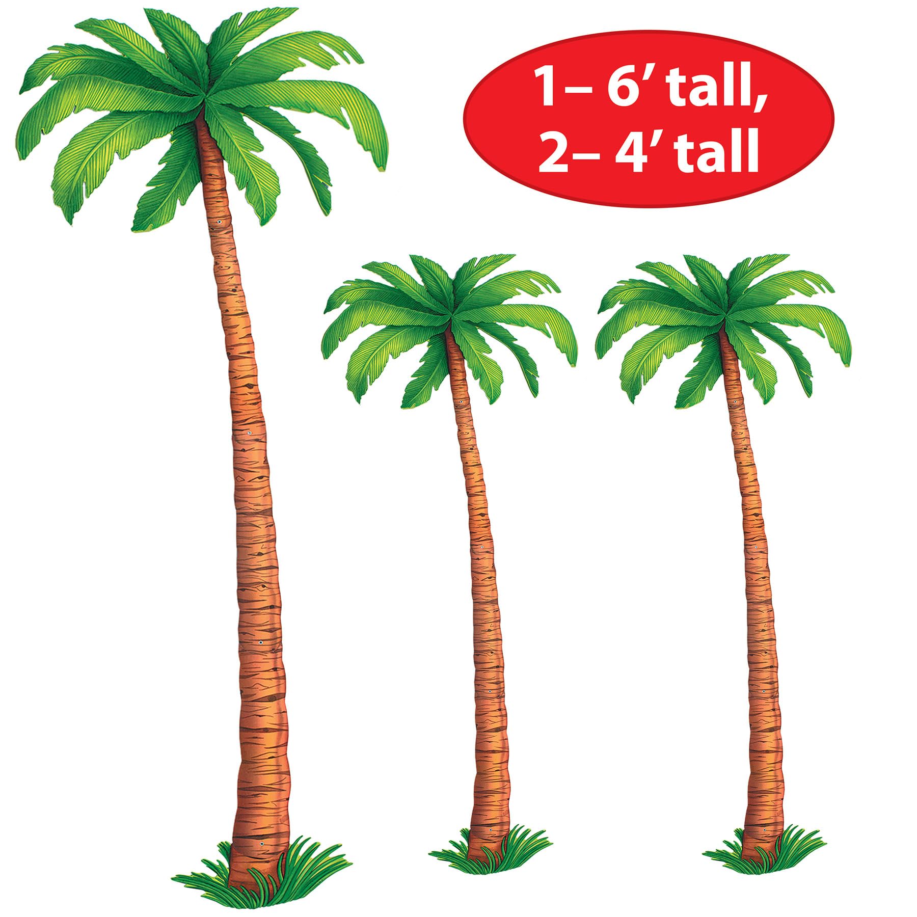 Beistle 3 Count Jointed Palm Tree Decorations, Cardstock Paper Cut Outs, Luau Beach Theme, Tropical Hawaiian Party D  Cor, 2-4 &