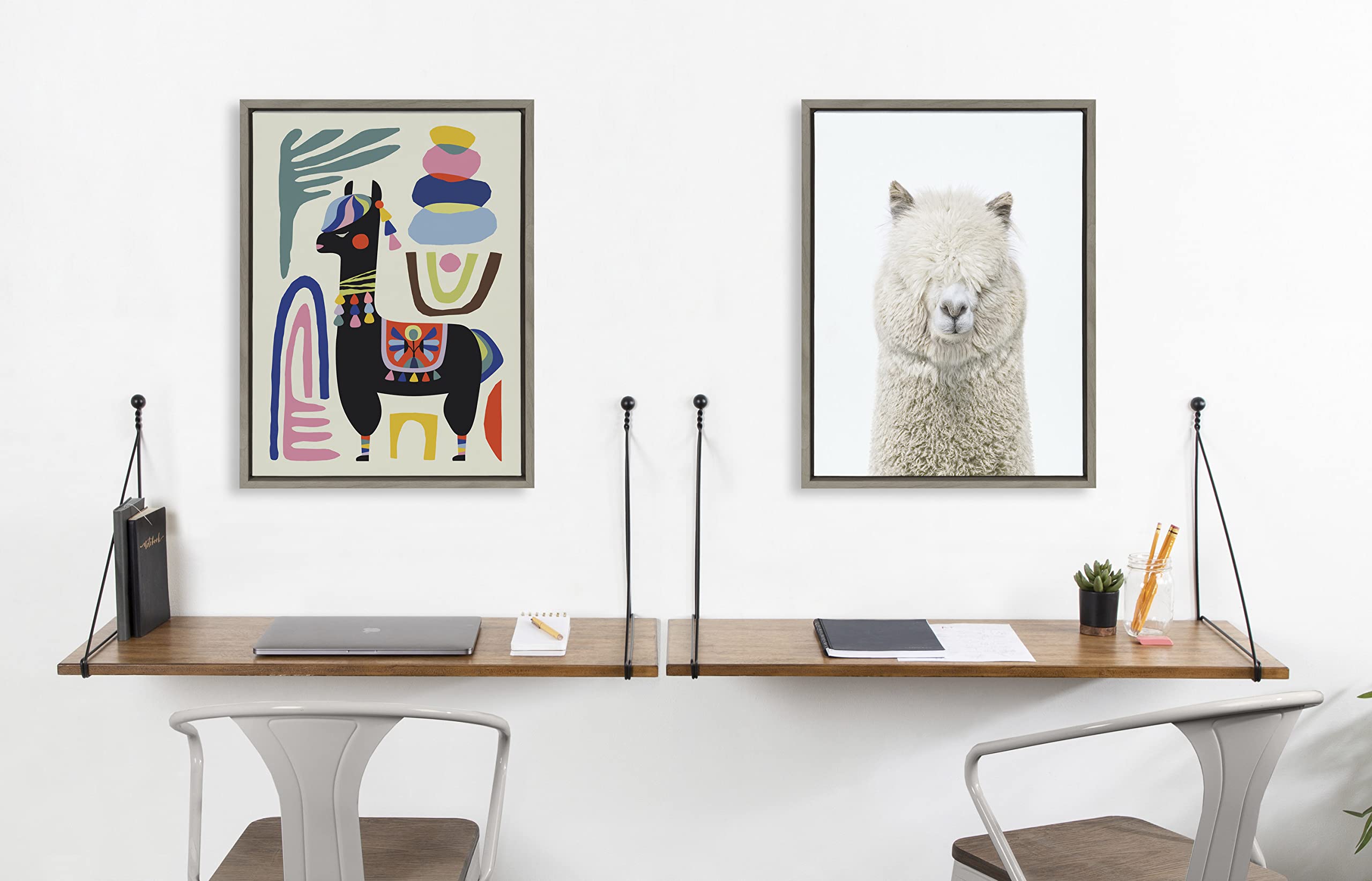 Kate And Laurel Sylvie Llama Mesatawe Framed Canvas Wall Art By Rachel Lee Of My Dream Wall, 18X24 Gray, Abstract Animal Llama M