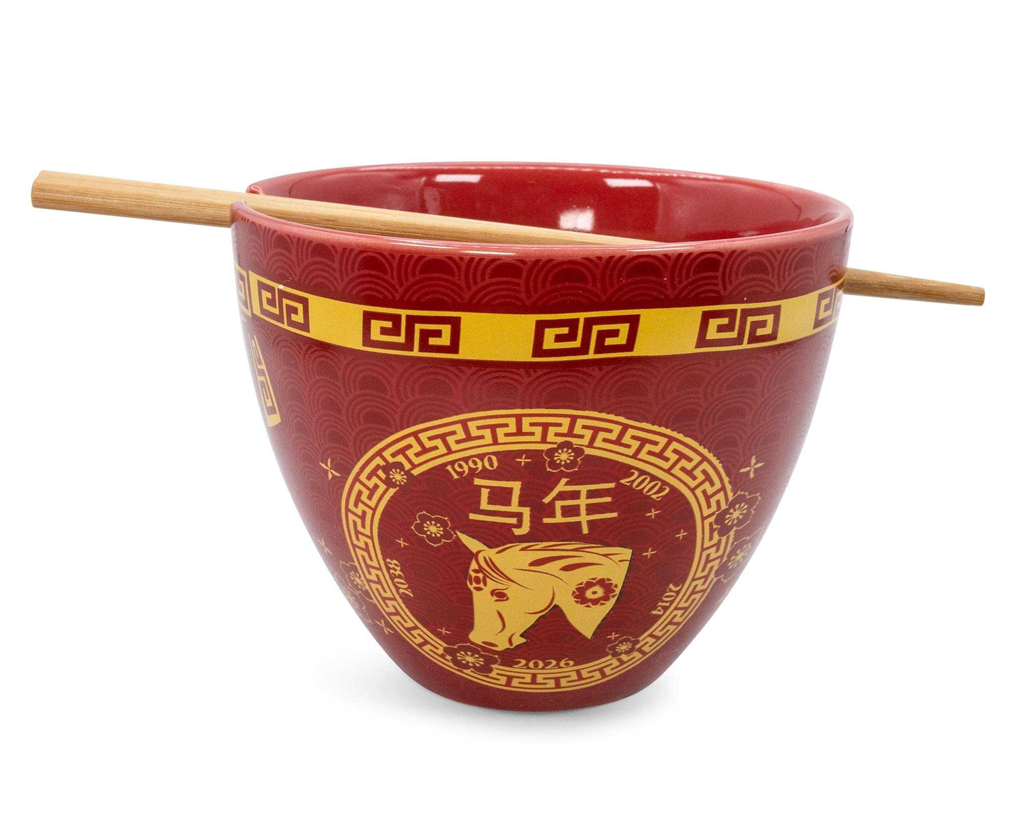 Boom Trendz Year Of The Horse Chinese Zodiac Ceramic Dinnerware Set | Includes 16-Ounce Ramen Noodle Bowl And Wooden Chopsticks