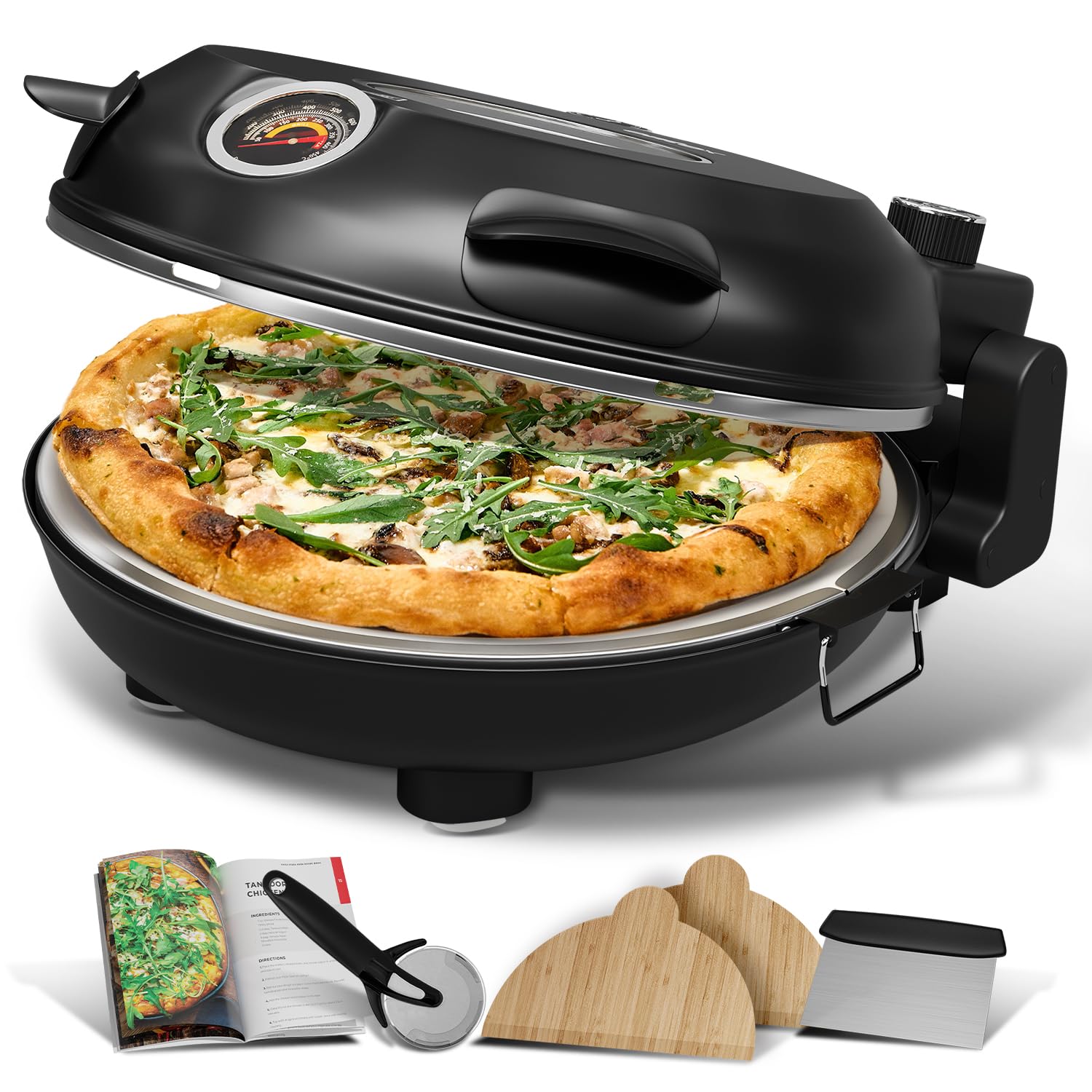 Eatex Electric Pizza Oven Indoor, 12 Inch Countertop Pizza Oven, Portable Stone Pizza Oven, Heats up to 790F for Crispy Crust, P