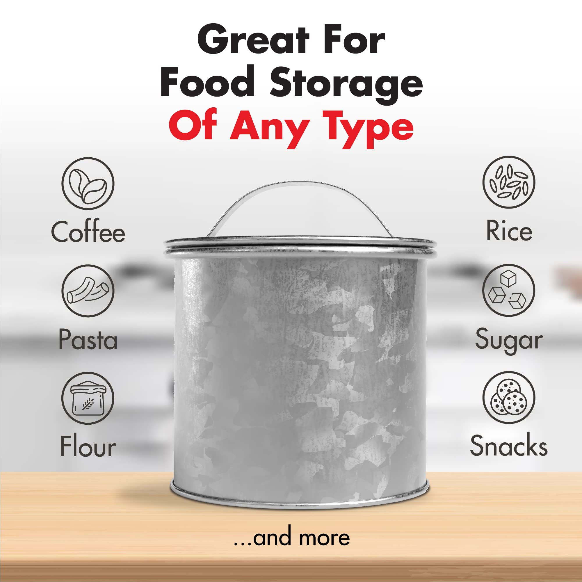Amici Home Newport Galvanized Metal Canister | Dry Food Storage Container | Airtight Lid | 30 Ounce Capacity | Farmhouse D  Cor