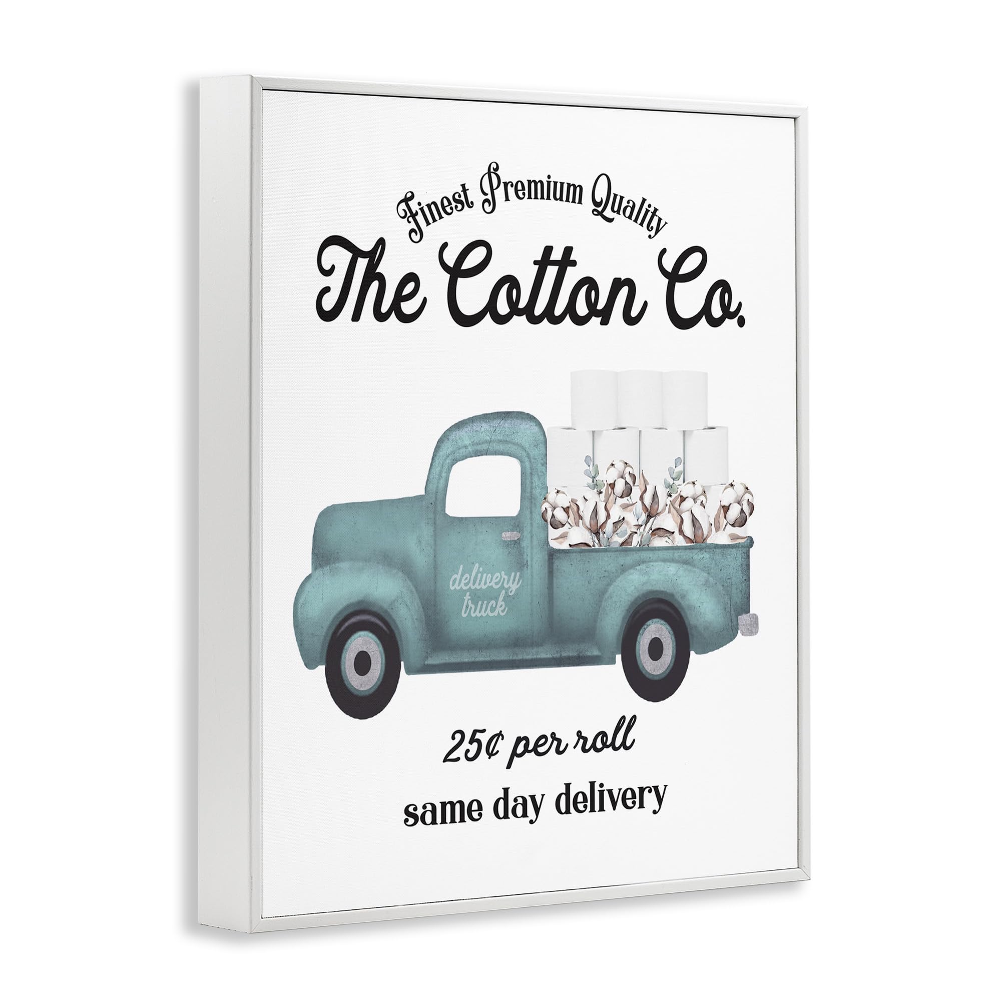 Stupell Industries Toilet Paper Cotton Co Delivery Truck Bathroom Word Design Framed Giclee Art Design by Lettered and Lined