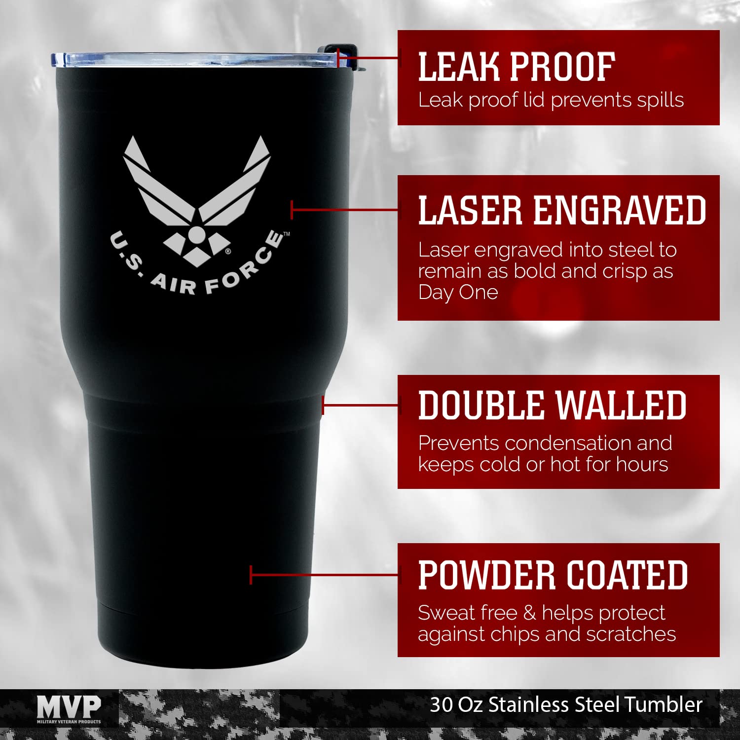 30 Oz Air Force Coffee Travel Mug | Double Wall Vacuum Insulated Coffee Tumbler | Stainless Steel Coffee Mug With Lid & Straw