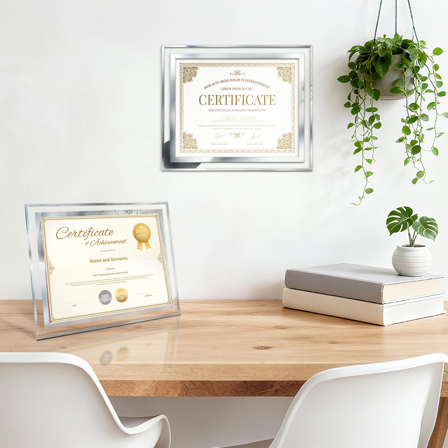 SIMONS SHOP 4 Pack Picture Frames 8.5 x 11 Frames for Certificates and Awards 8 1/2 x 11 Wall and Tabletop Frame Set, Clear wit