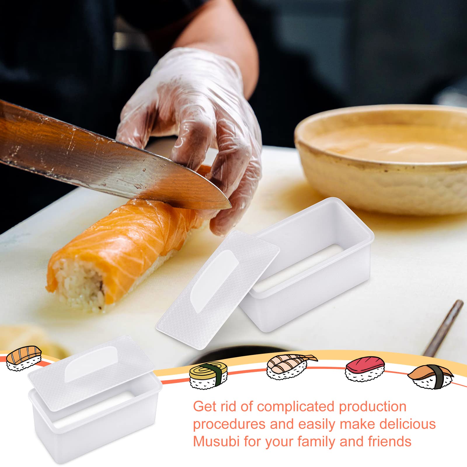 2 Pieces Musubi Mold And Slicer Rectangle White Musubi Maker Kit Safe Luncheon Meat Slicer Musubi Press Mold For Kitchen, Restau