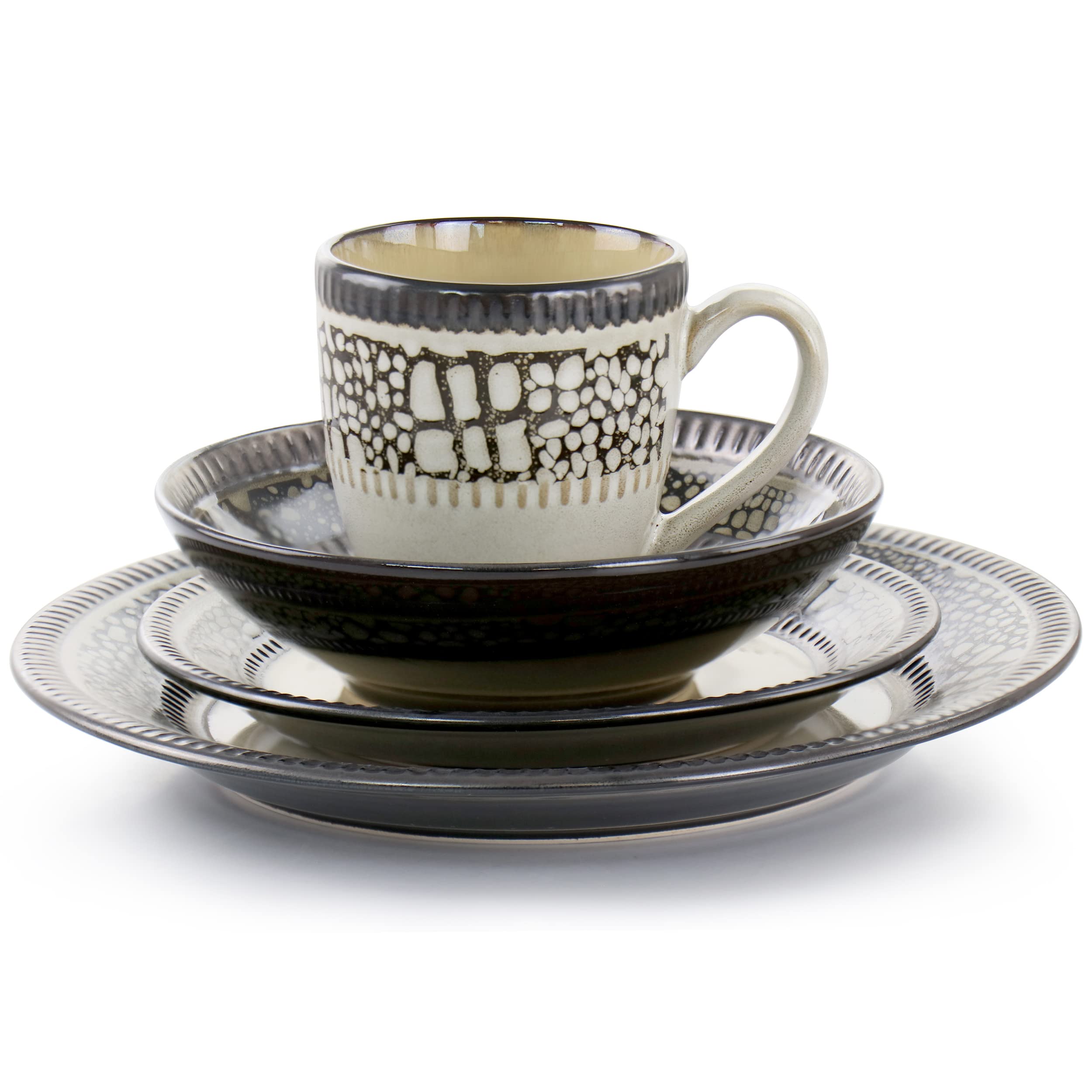 Elama Desert Sand 16 Piece Stoneware Dinnerware Set, Brown