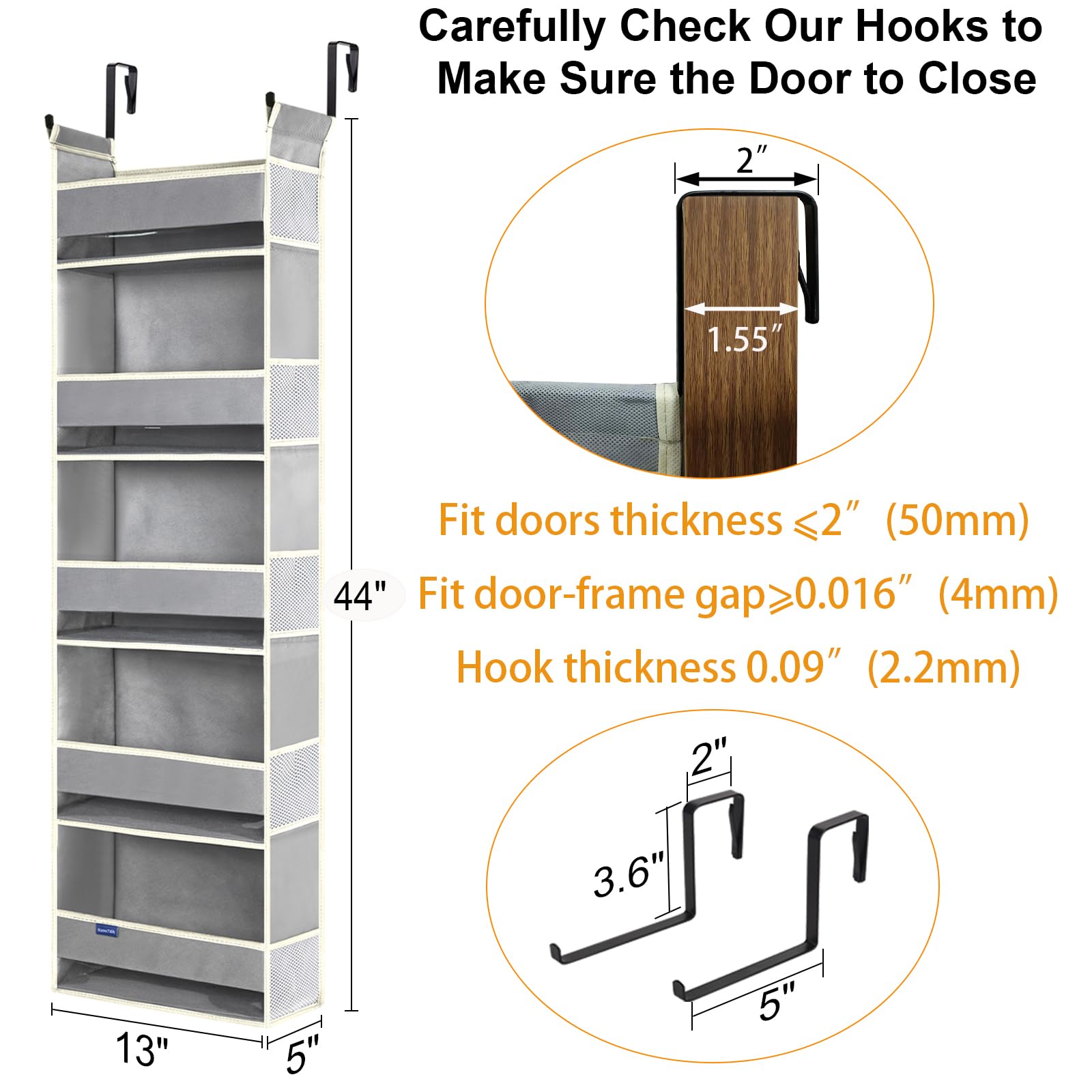 Roomtalk Over The Door Hanging Organizer 5-Shelves And 10 Side Pockets, Over The Door Storage For Bathroom And Bedroom, Back Of