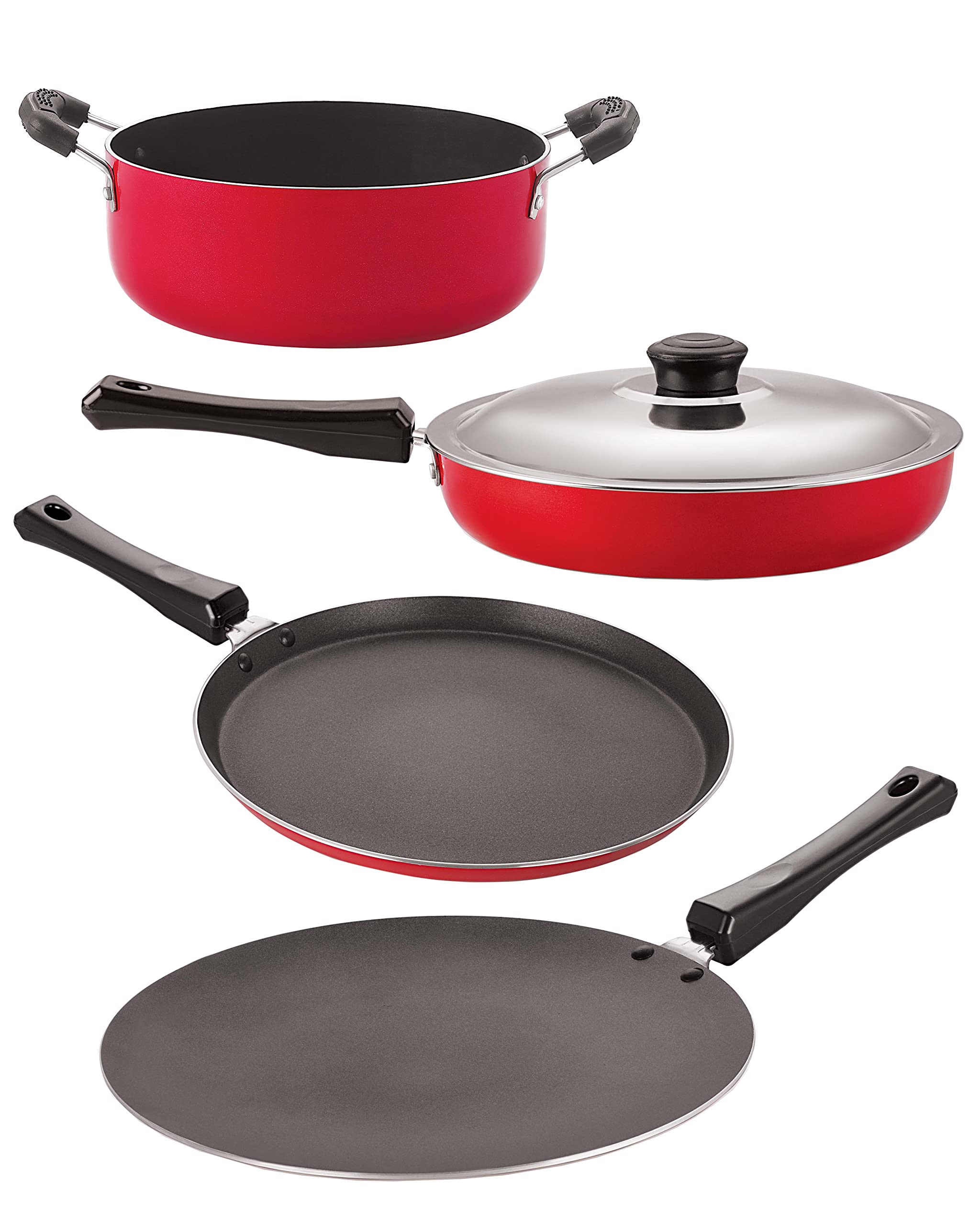 Nirlon NonToxic Oil Free Non Stick Cookware Essential Gift Set Of 4 Pieces With Bakelite Handle (Ft10_Ct11_Fp12_Cs24)