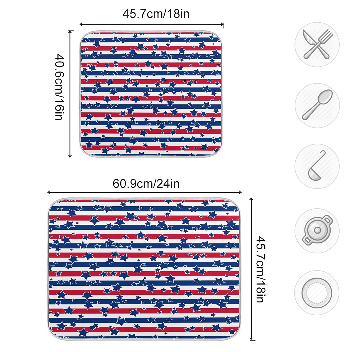 Dish Drying Mat American Stars And Stripes Kitchen Counter Mat Dishes Pad Dish Mats For Drying 4Th Of July, Reversible, Super Ab