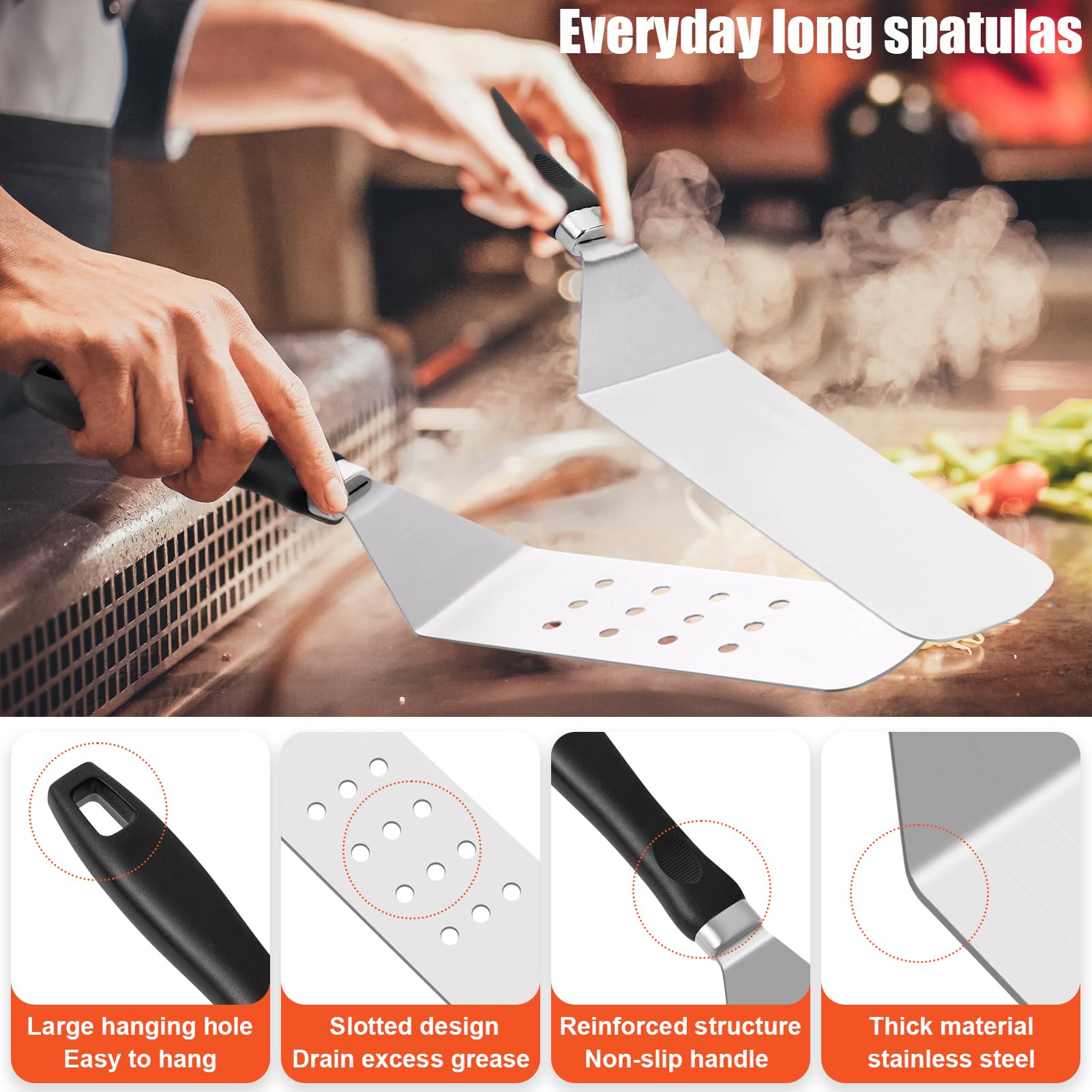 Rinpir 42Pcs Griddle Accessories Kit For Blackstone, Flat Top Teppanyaki Spatula Set With Enlarged Spatulas, Melting Dome And Bu