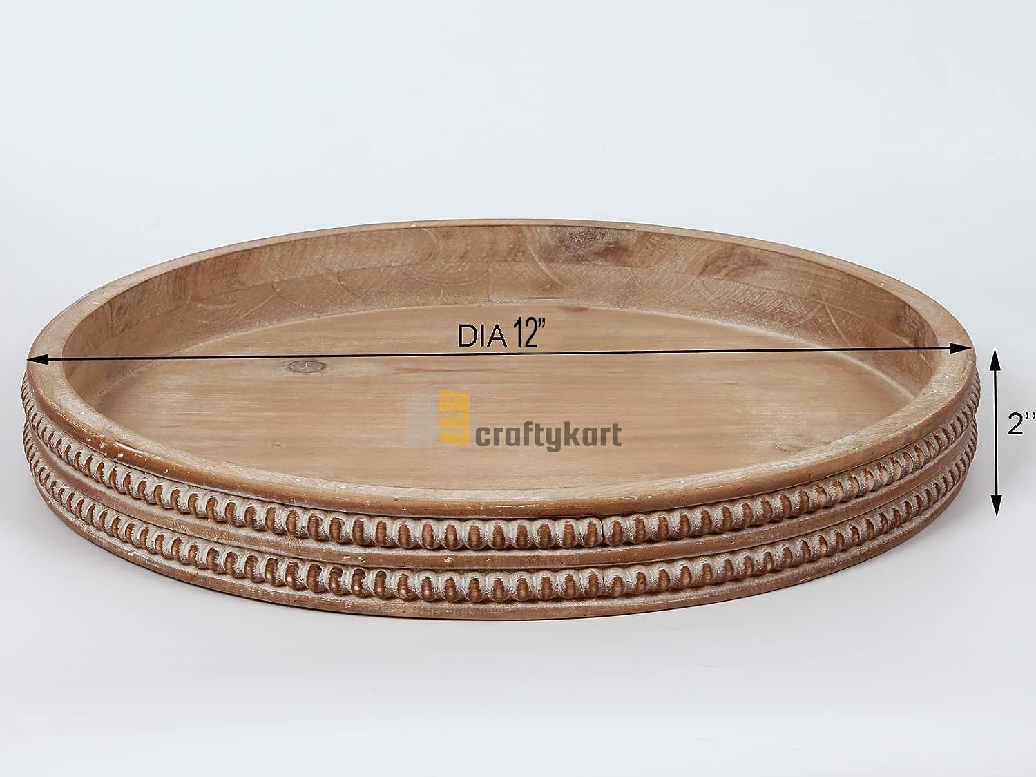 CRAFTYKART Round Wooden Serving Tray, Whitewashed Round Decorative Wood Tray, Round Farmhouse Rustic Decorative Tray, Perfect fo