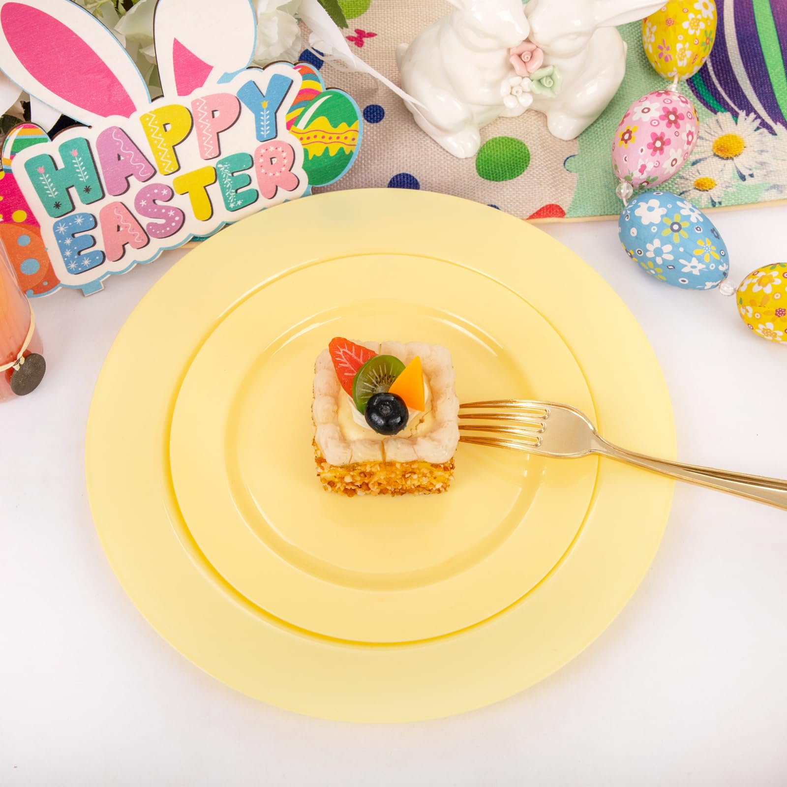 FLOWERCAT 60PCS Yellow Plates - Heavy Duty Yellow Plastic Plates Disposable for Party/Wedding - Include 30PCS 10.25inch Yellow Dinner Plates and 30PCS 7.5inch Yellow Dessert/Salad Plates