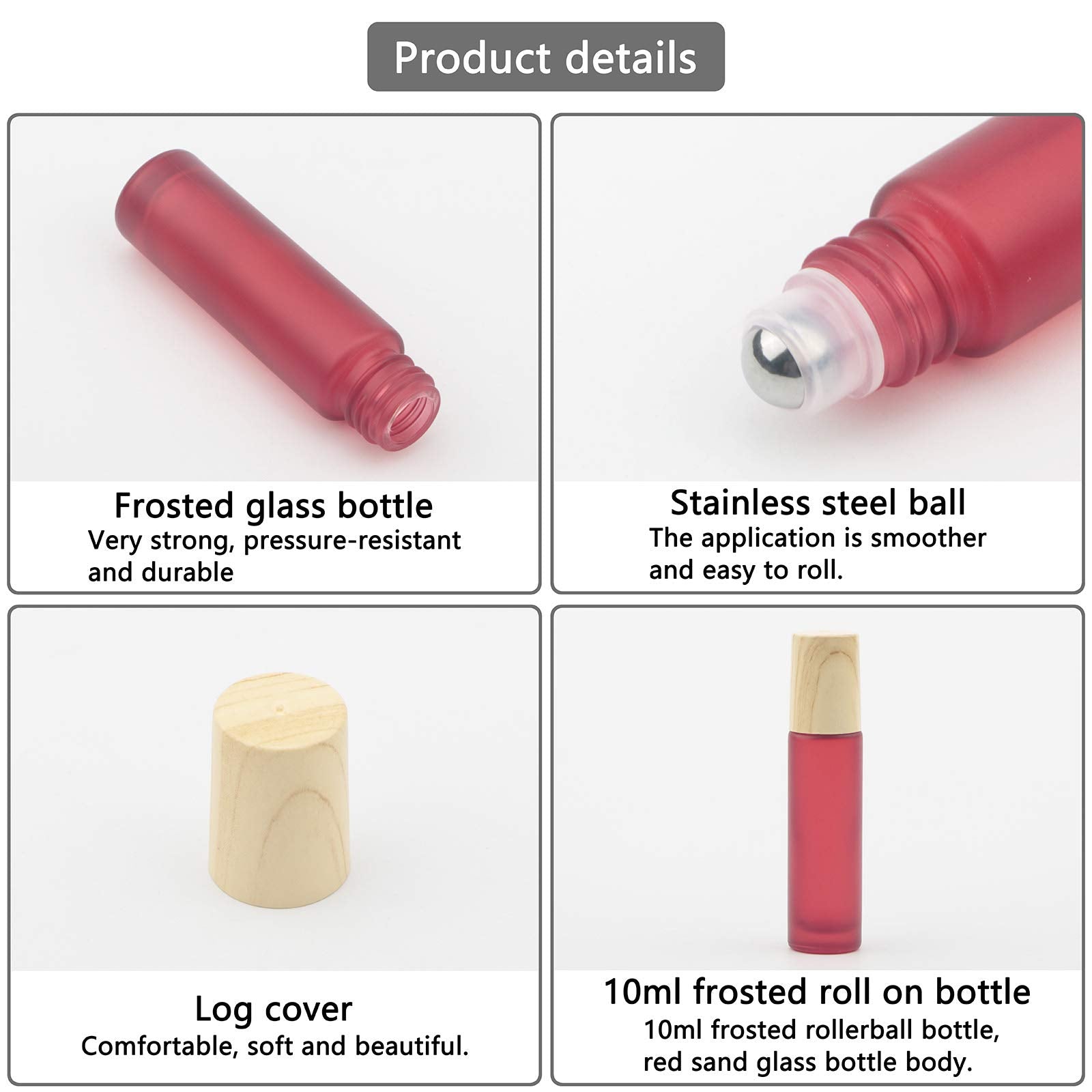 Kesell 10Pcs 10Ml Frosted Glass Roller Bottles Vials Containers With Metal Roller Ball And Wood Grain Plastic Cap For Essential
