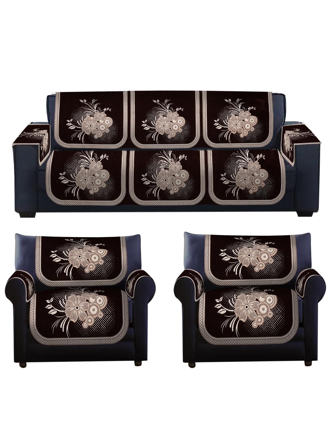 Multitex 5 +Armseater Printed Jaquard Ethnic Design Sofa Coverset-Coffee (Coffee)