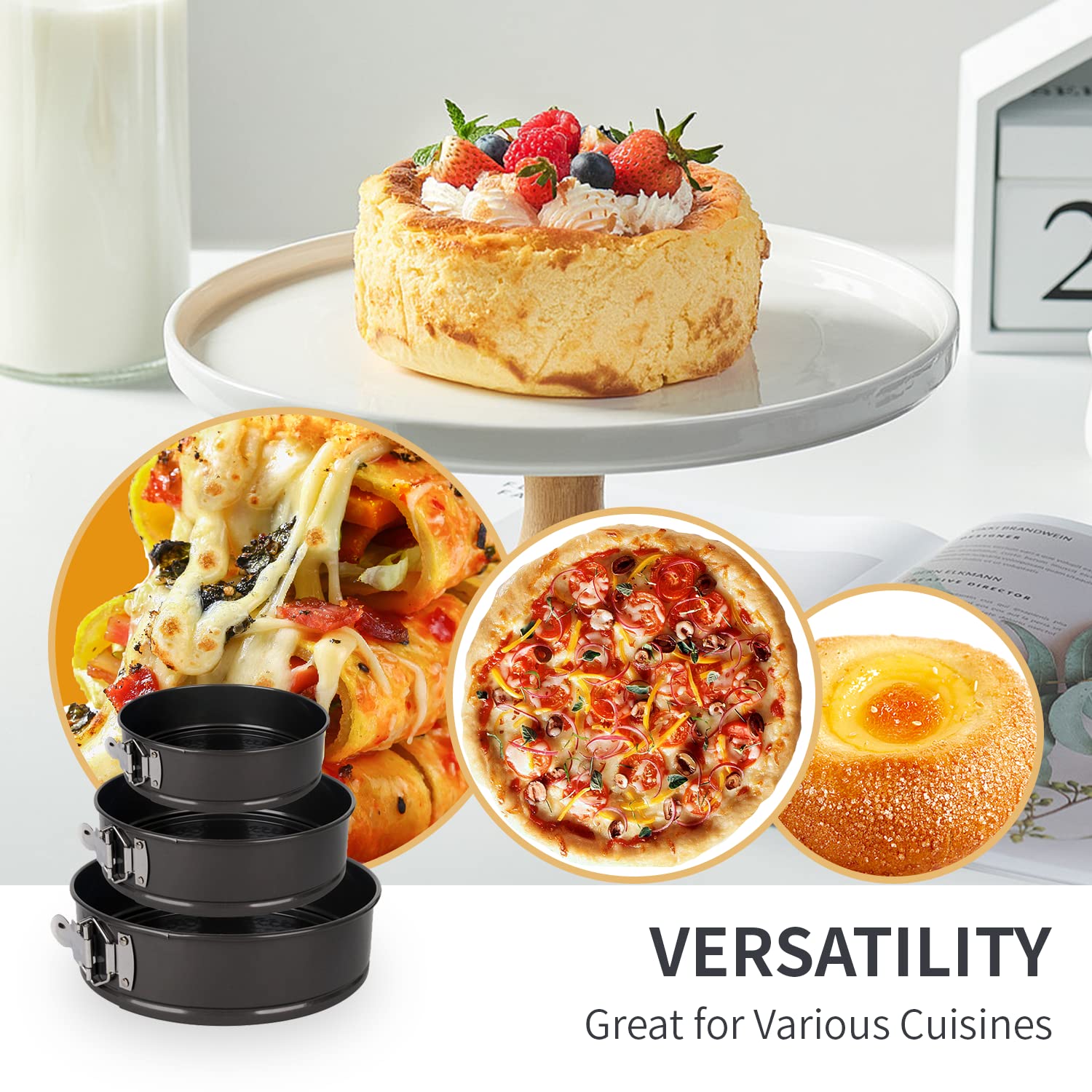 Springform Cake Pan Set,Nonstick Leakproof 3 Pcs Cake Pan Bakeware For Cheesecake, Tier Wedding Cakes, And More - Removable Bott