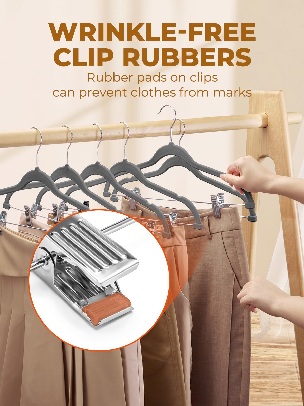 House Day Velvet Skirt Hangers 24 Pack, Gray Velvet Hangers With Adjustable Clips, Space Saving Slim Velvet Pant Hangers, Heavy