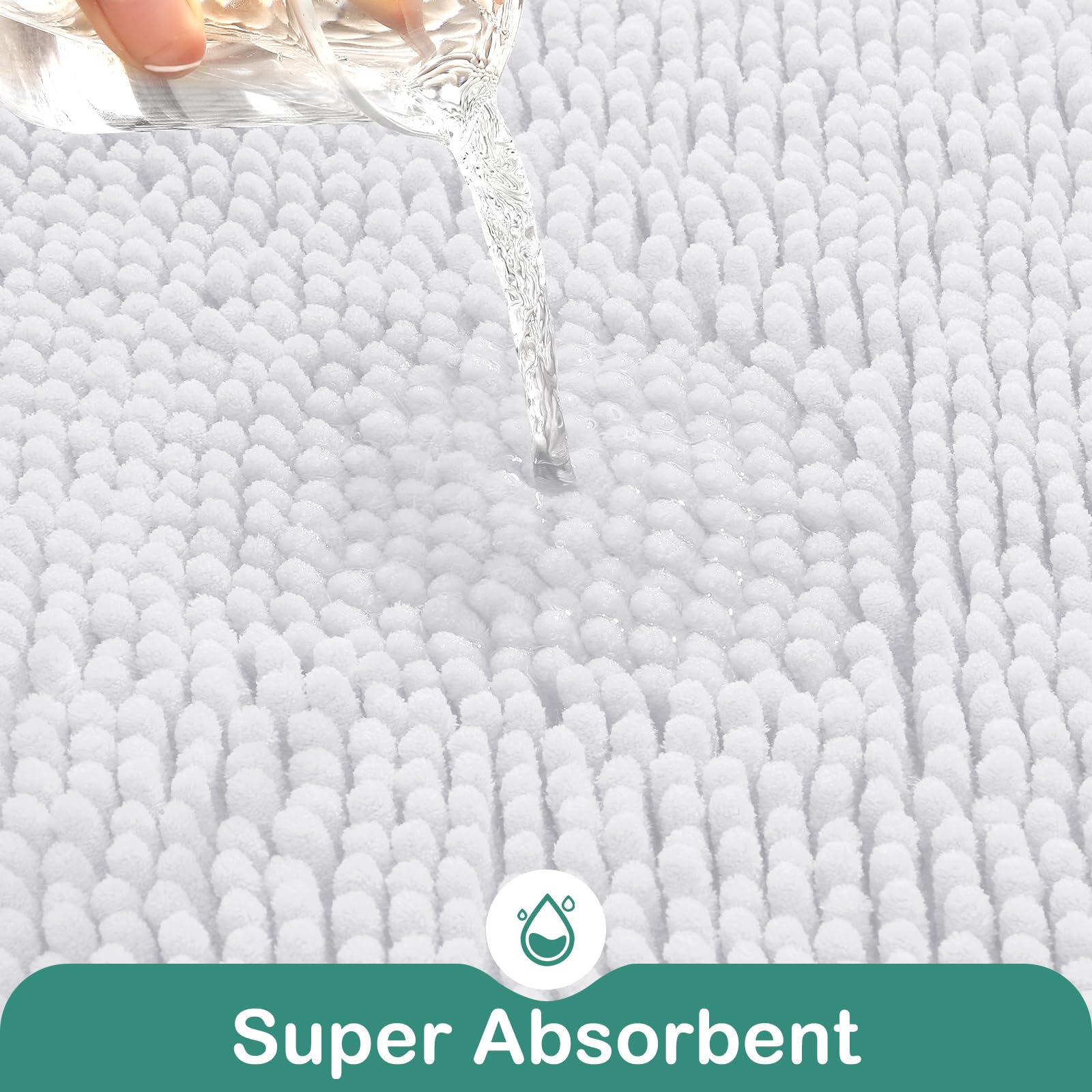 Homeideas Bathroom Rugs Set 2 Pieces, Ultra Soft Non Slip Absorbent Chenille Toilet Bath Mat Set (White)