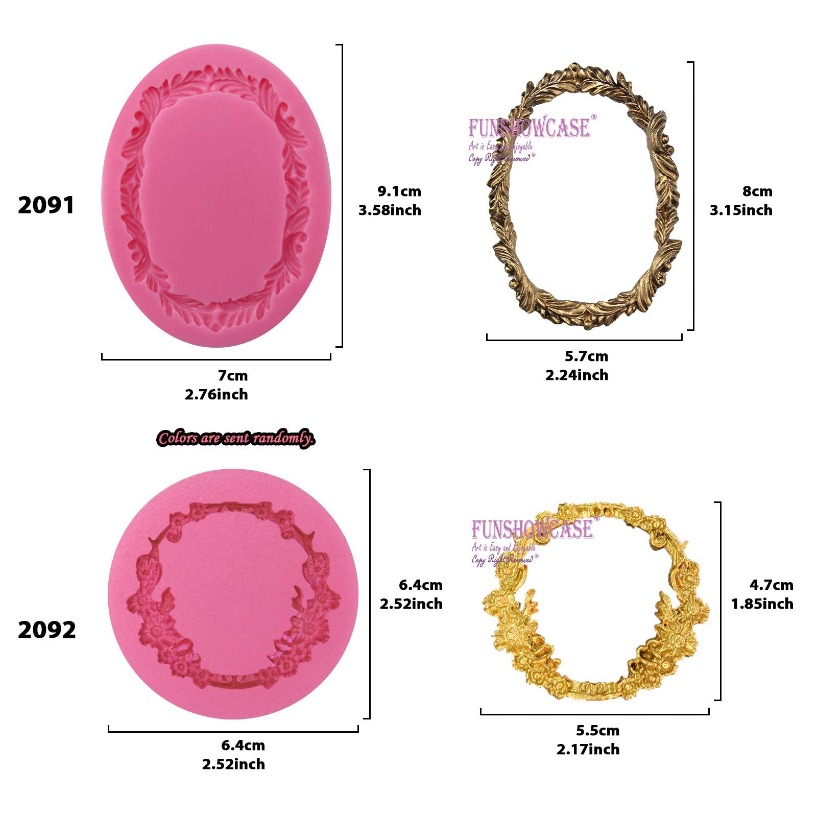 Funshowcase Round And Oval Floral Acanthus Picture Frame Fondant Silicone Mold For Sugarcraft, Resin Epoxy, Polymer Clay Craftin