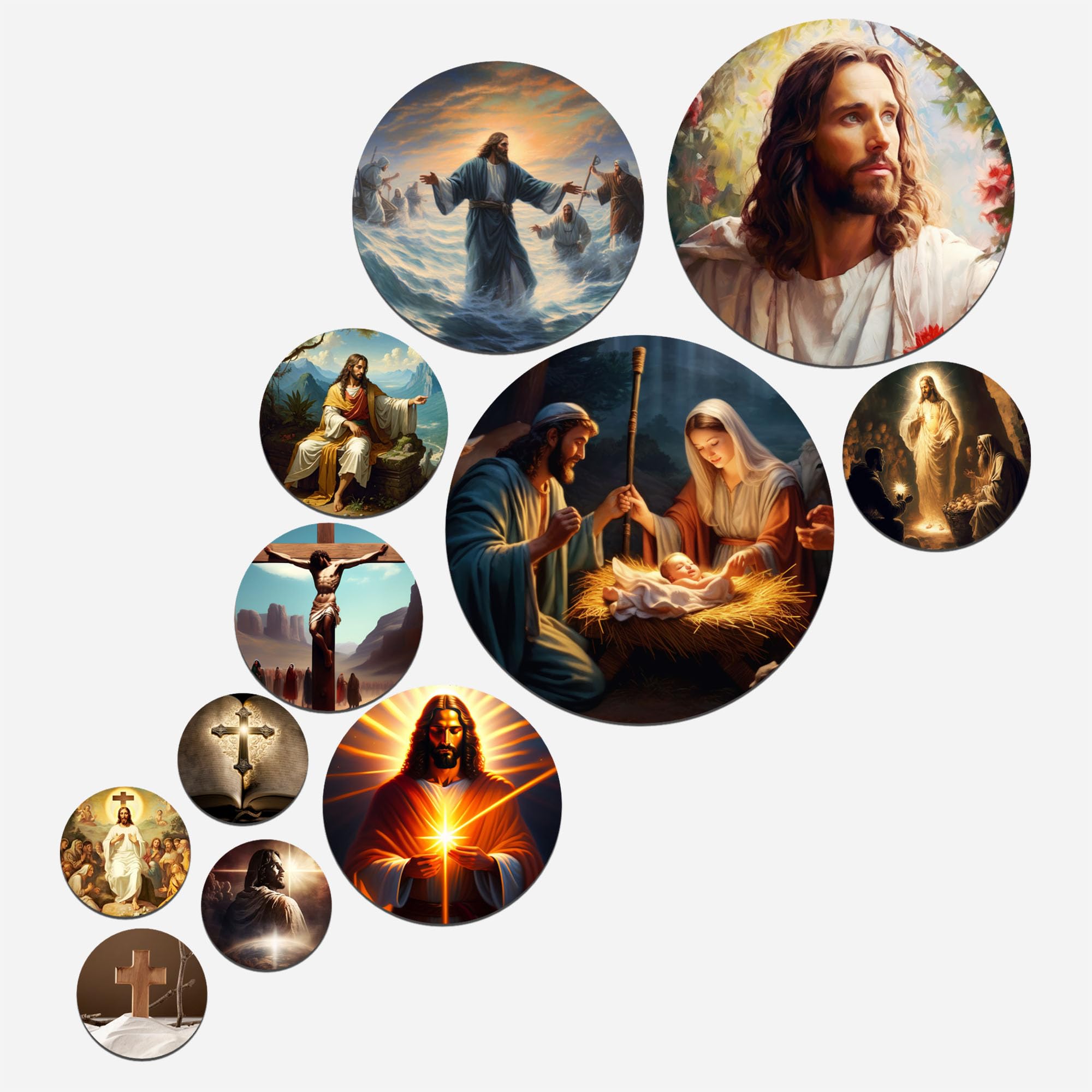 Artvibes Jesus & Nativity Christian Spiritual Round Shape Mdf Wooden Wall Art For Home Decoration | Spiritual Decor Items | Wall