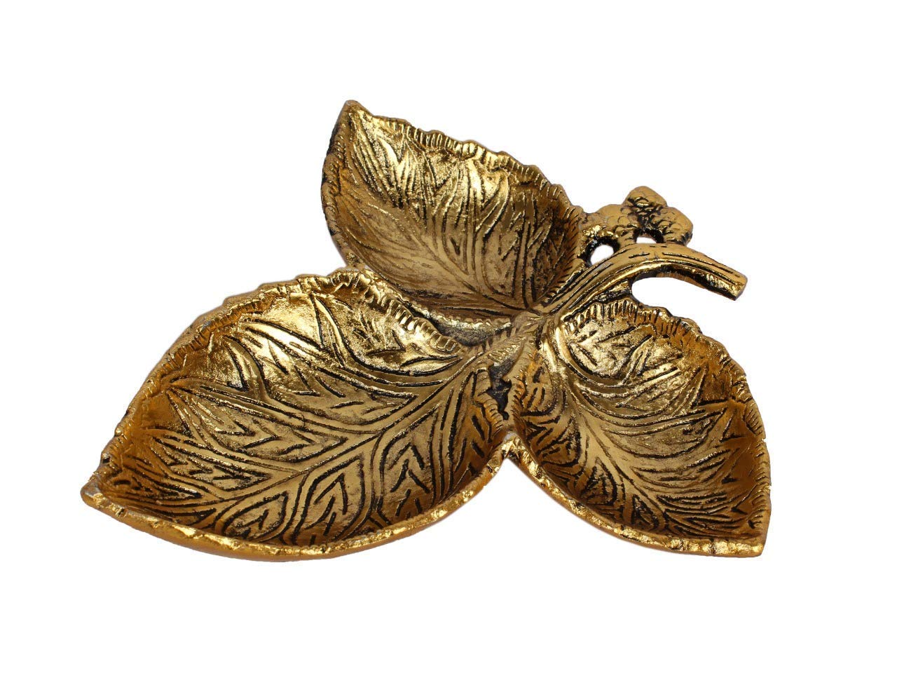 Prince Home Decor & Gifts Aluminum Floral Leaf Pattern Dry Fruit Tray (Golden, 15 X 15 X 4 Cm)