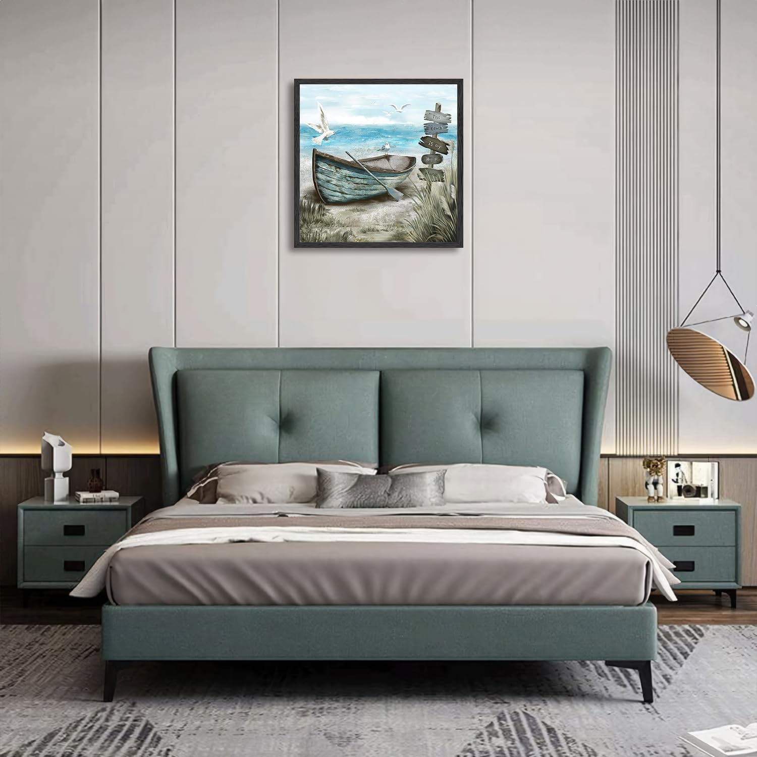 Dazzlewall Bathroom Wall Art Coastal Decor Nautical Boat On Beach Pictures Ocean Seagull Seascape Canvas Artwork For Seashore Be