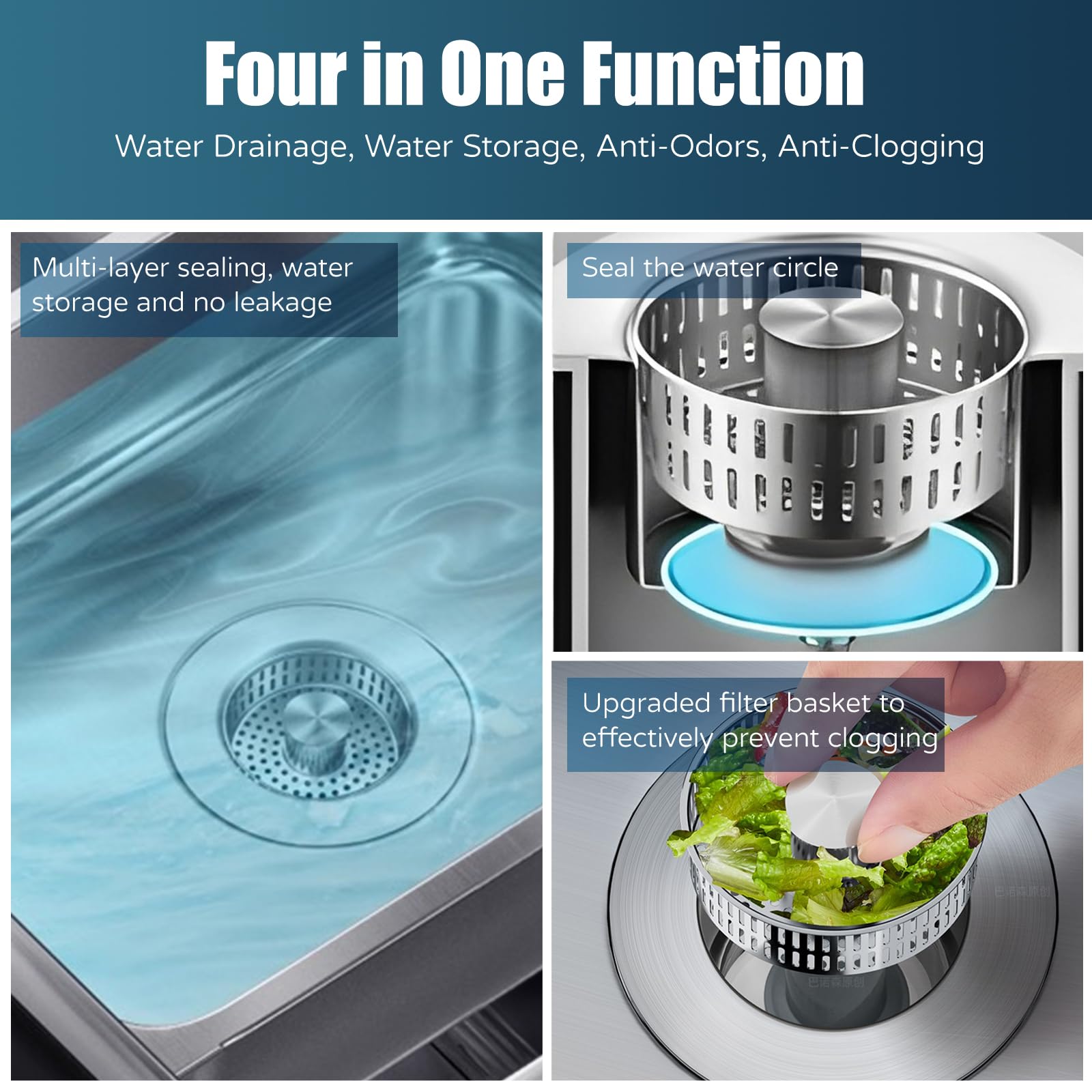 WEEKUU Kitchen Sink Drain Strainer - 4 in 1 Stainless Steel Anti-Clogging Stopper, Copper Bounce, 2 Packs, Model WK-SDS-02