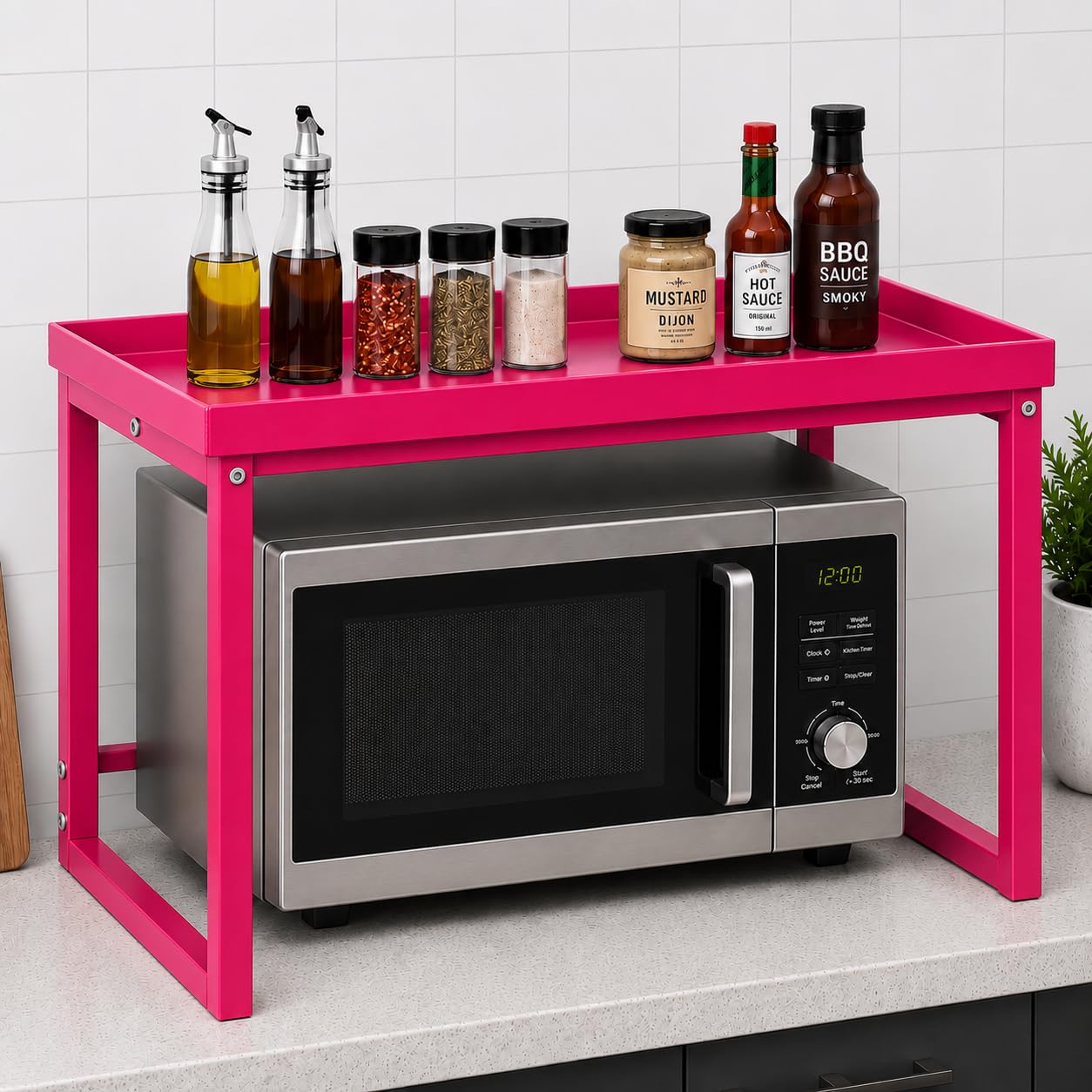 Ogfc 67107 Metal Spice Storage Stand, Microwave Stand For Kitchen/Pantry; Condiments, Kitchen Space Stand For Daily Essentials, 