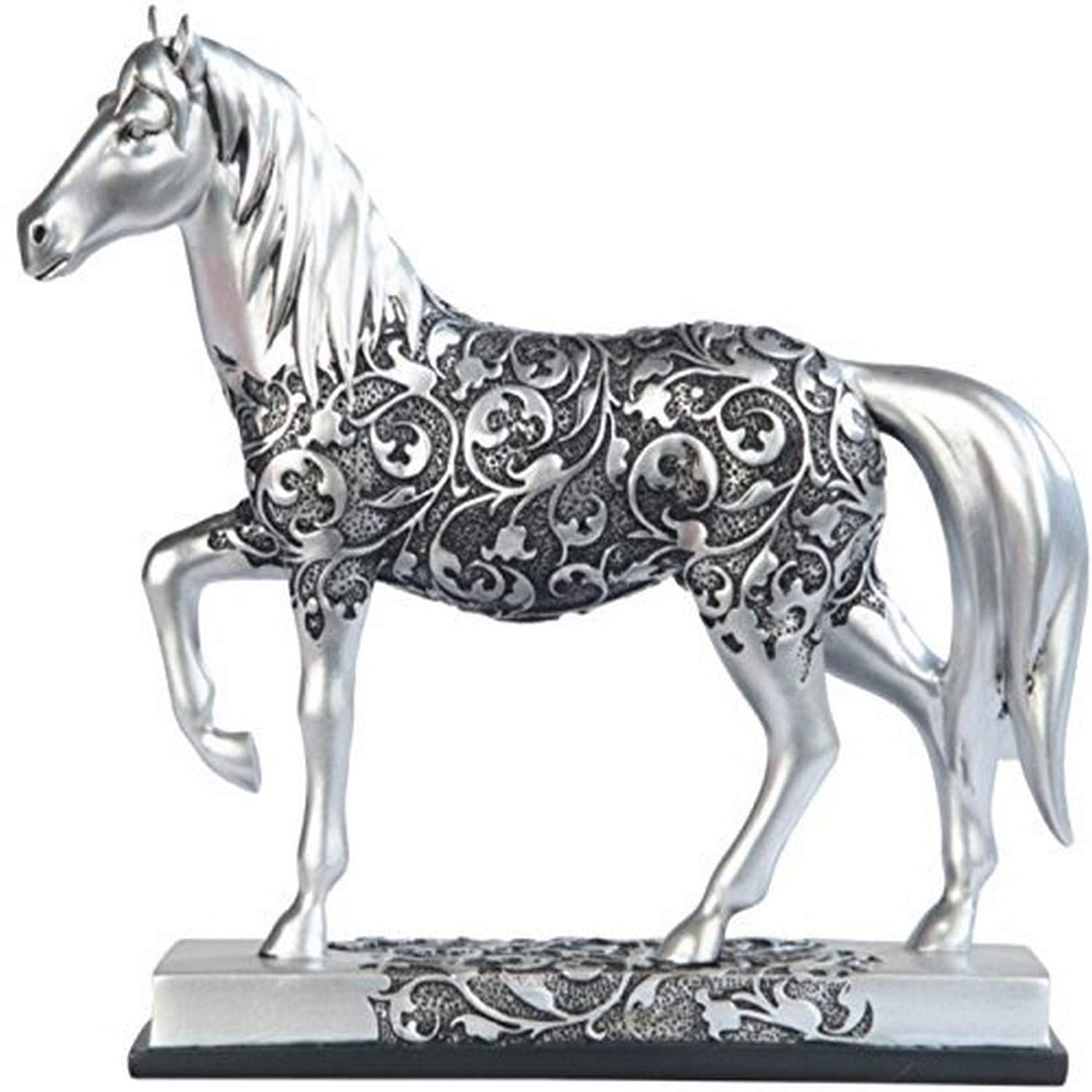 George S. Chen Imports SS-G-11678 Silver Toned Engraved Horse Trotting Statue, 7.25