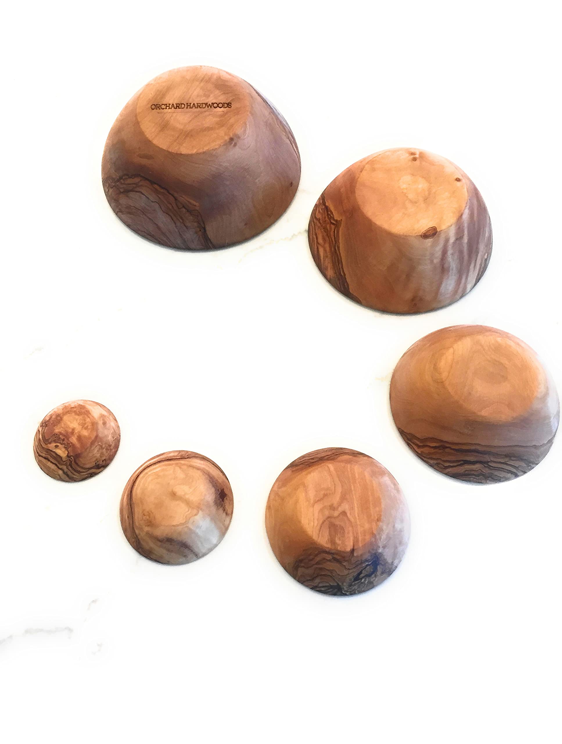 Orchard Hardwoods Nesting Set Of 6 Artisan Olive Wood Serving Bowls. Unique Handmade Decorative Serve-Ware For Fruit, Salad, Sna