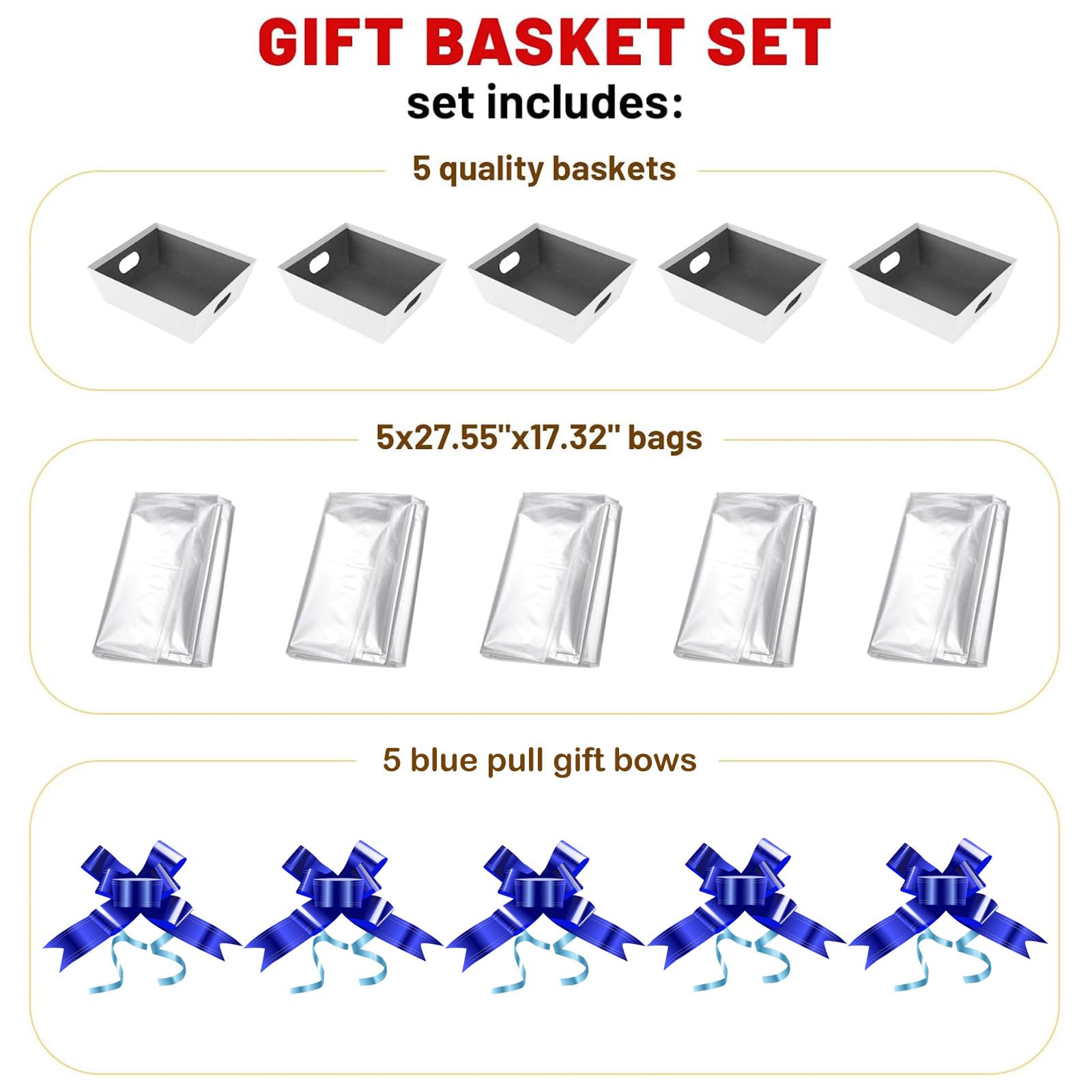 Baskets for Gifts Empty - Gift Baskets Empty To Fill Kit - White Basket Cardboard To Fill Bulk 5 Pack for Holiday, Birthday, Chr