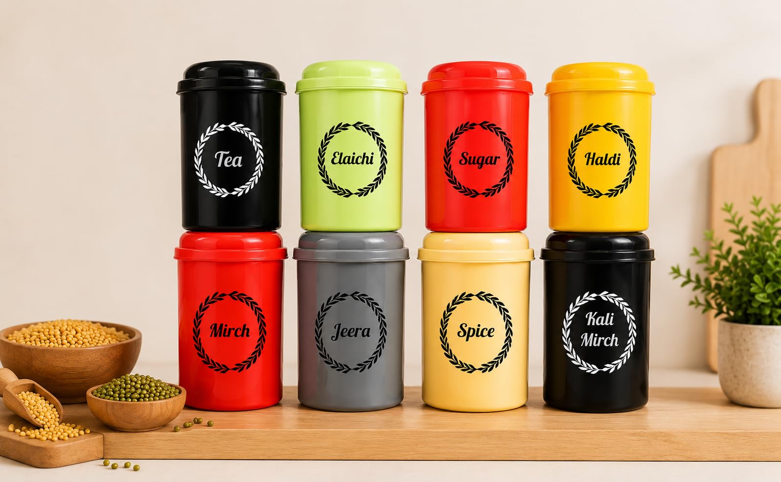 Abwehr Plastic Spice Container (300 Ml Set Of 8) With Lids | Multipurpose Masala Storage Jars | Airtight Spice Box Containers Fo
