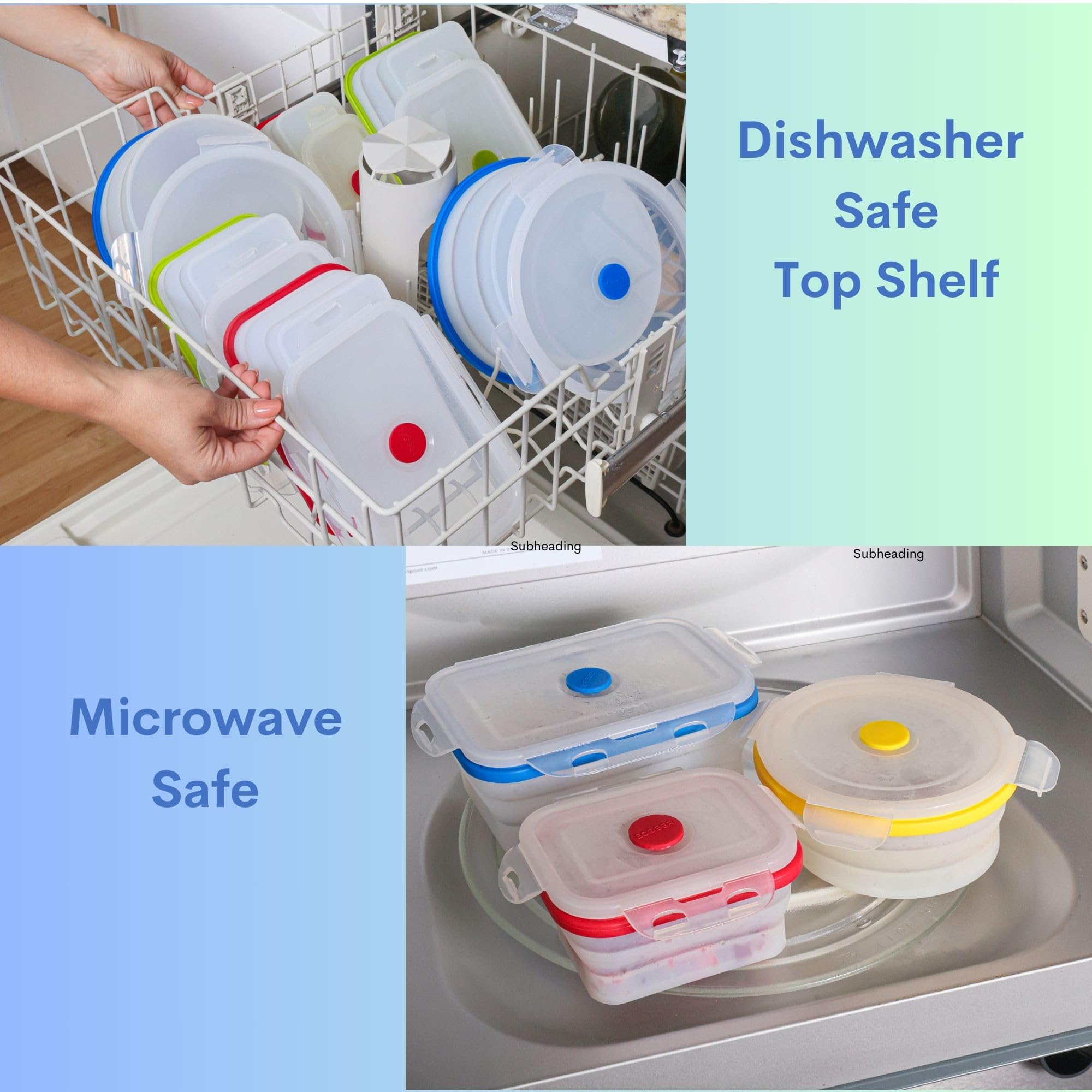 ECOBERI Collapsible Silicone Food Storage Containers - BPA Free, 12oz, Assorted Colors, Microwave & Dishwasher Safe, 4-Pack