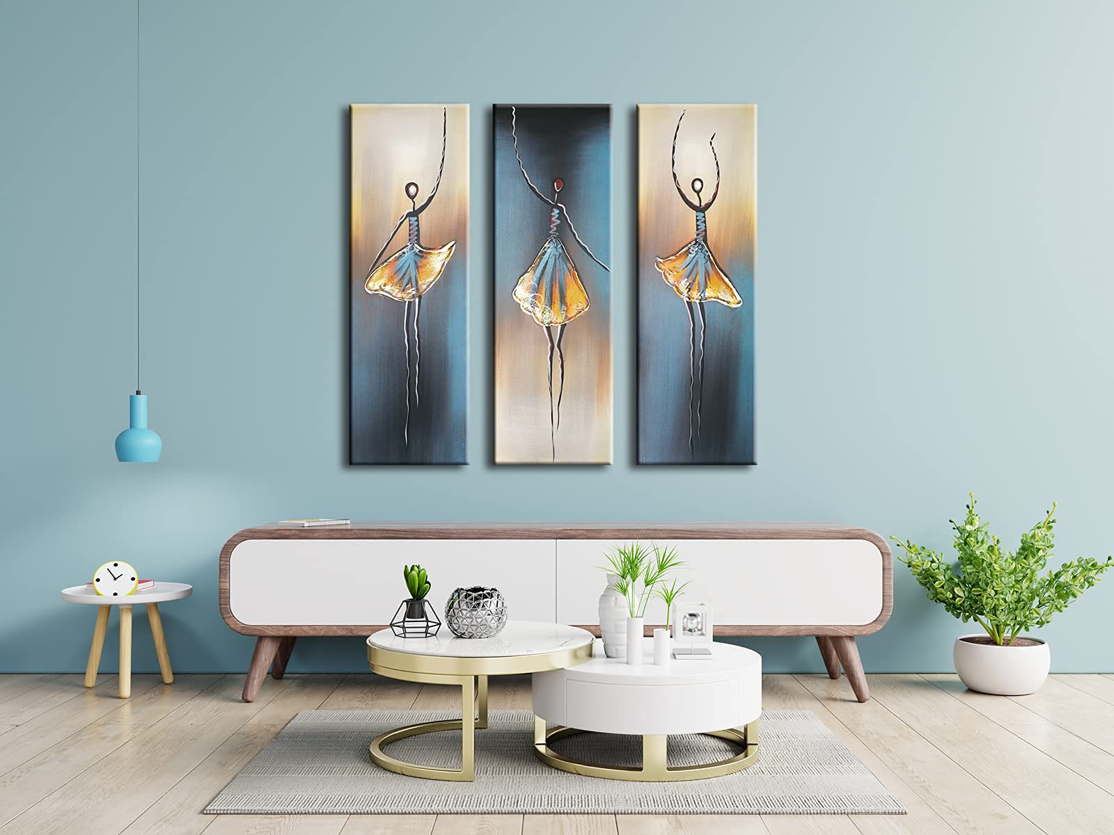 Wieco Art Dancing Girls Modern Large Contemporary 3 Panels 100% Hand Painted Stretched And Framed Ballet Dancers Oil Paintings O