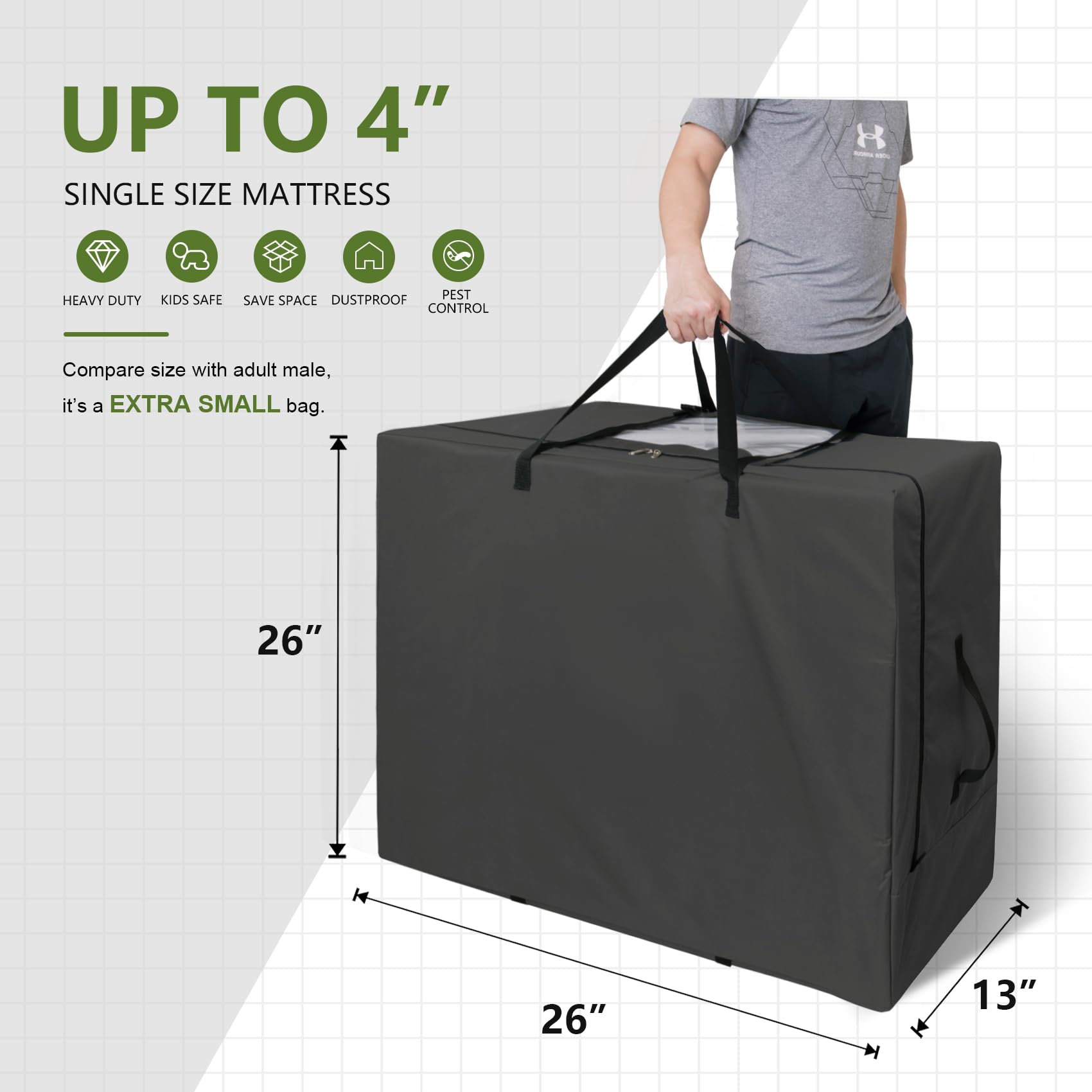 Cuddly Nest Folding Mattress Storage Bag - Heavy Duty Carry Case For Tri-Fold Guest Bed Mattress (Fits 4'' Single Mattress)