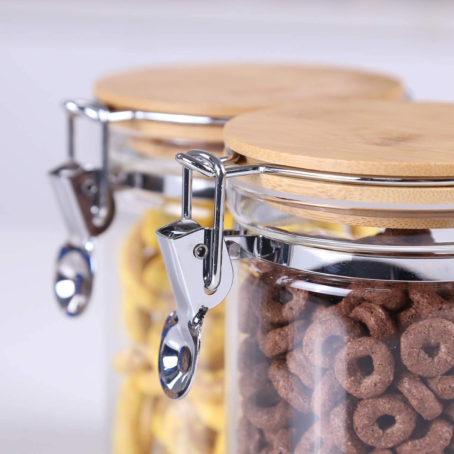 Kkc Home Accents Clear Borosilicate Glass Storage Jars With Airtight Locking Clamp Lids,Sealed Glass Jars With Airtight Bamboo L