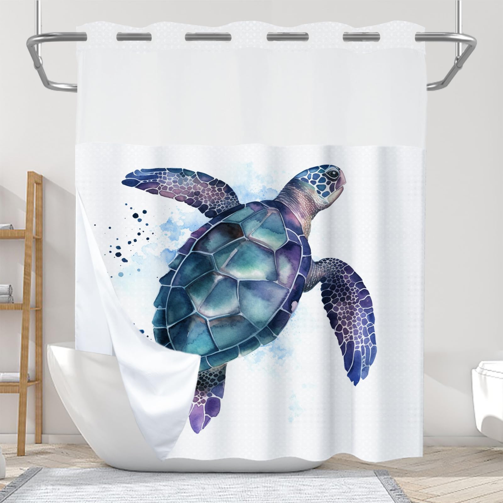 Final Friday Funny Sea Turtle Shower Curtains Ocean Animal Cartoon Kids Theme No Hook Waffle Weave Shower Curtain With Snap In L