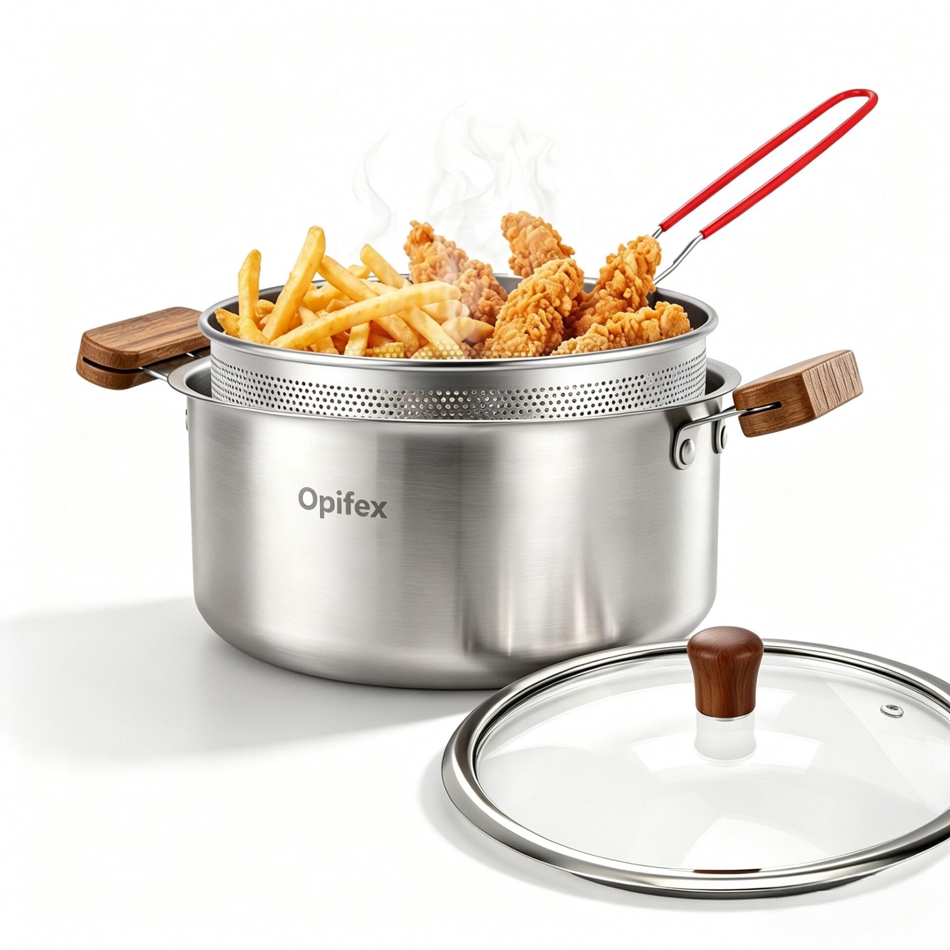 Opifex 4L Deep Fryer Pot with Basket, Cool Touch Handles for All Stovetops