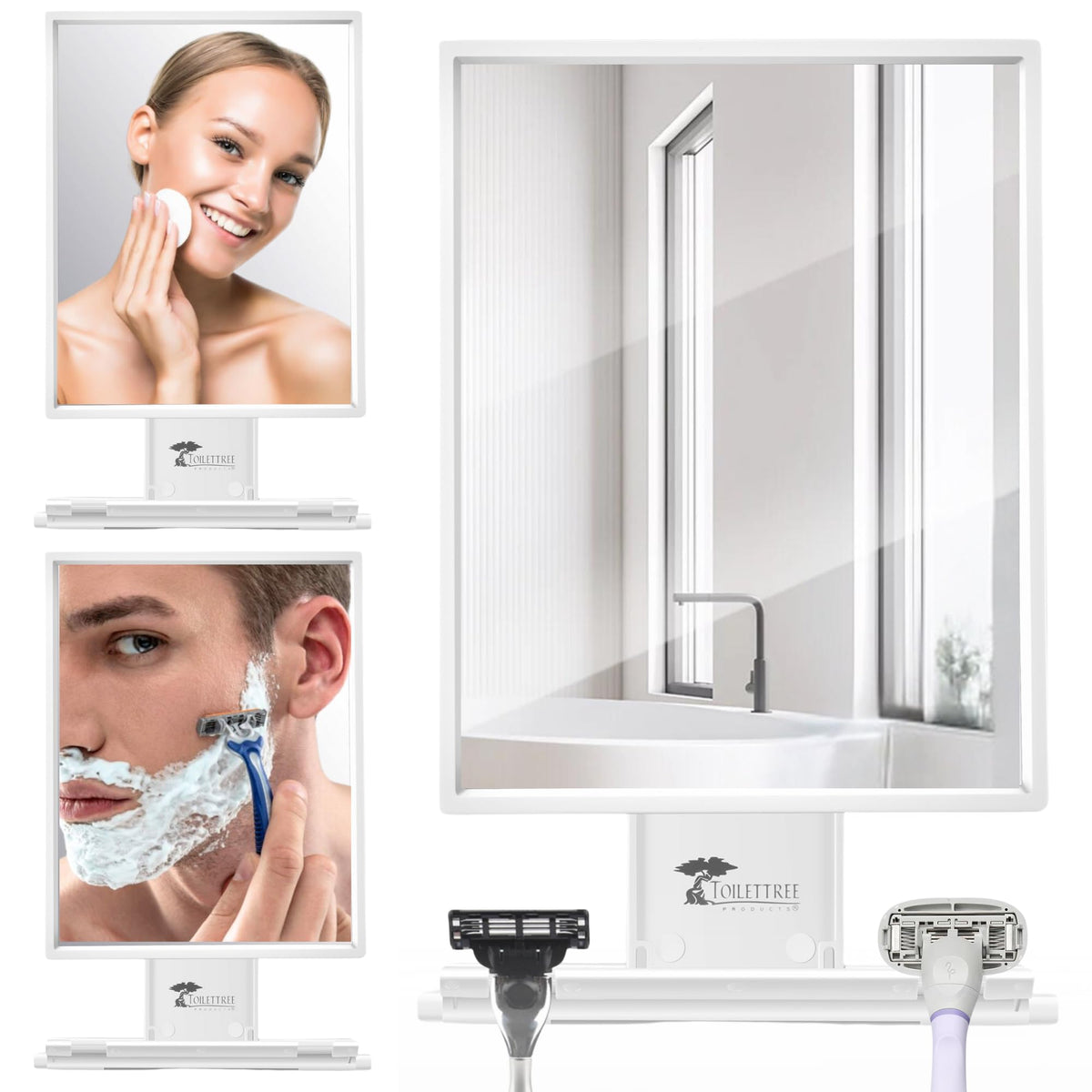 Toilettree Products Fogless Shower Mirror For Shaving & Makeup - Adjustable - Anti-Fog Mirror With Squeegee