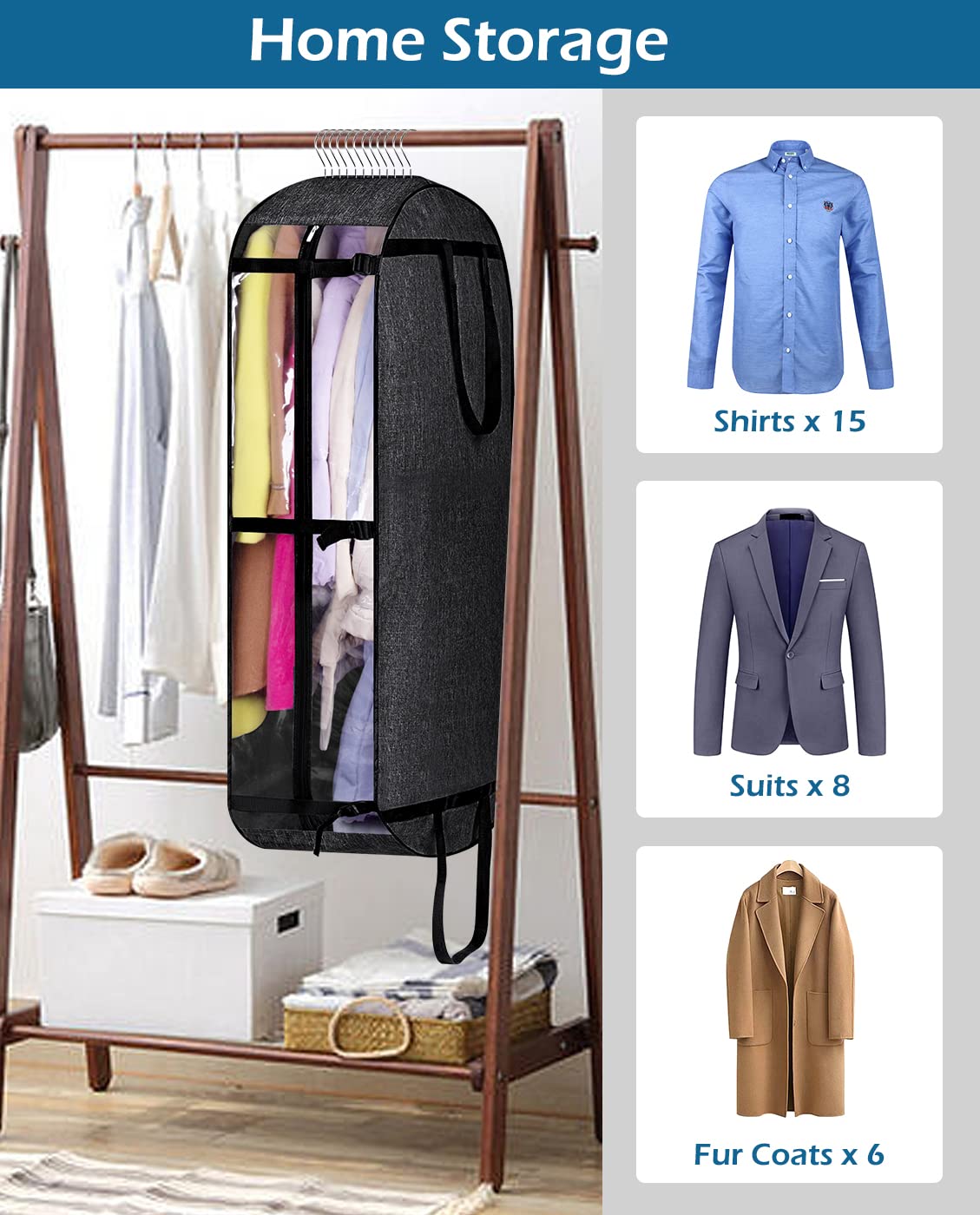 Misslo 40'' Heavy Duty Garment Bags For Travel Moving Bags Sturdy Oxford Fabric Suit Bags For Closet Storage Men Suit Covers Han