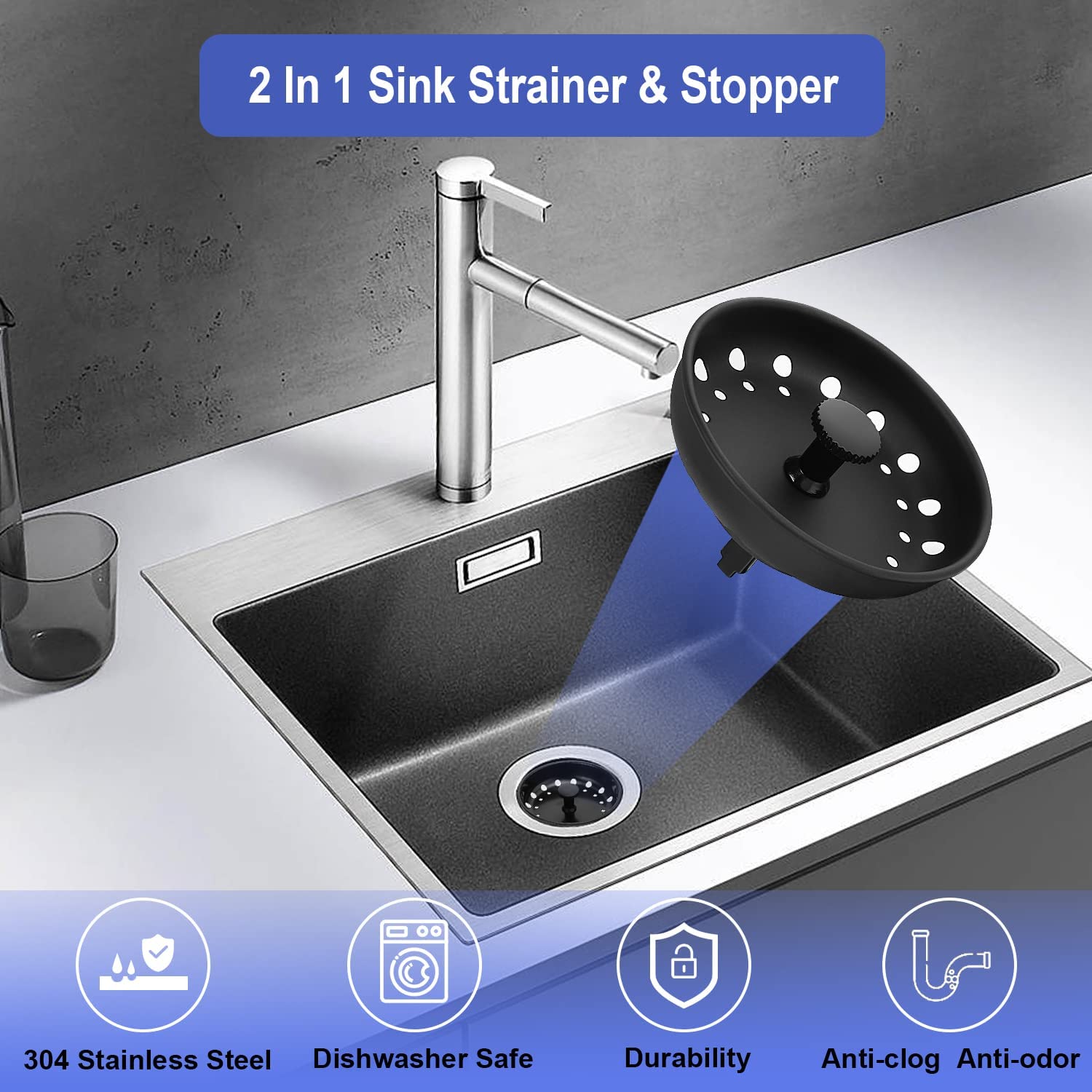 Kitchen Sink Drain Strainer 3 Pack Stainless Steel Sink Stopper, Anti-Clogging Kitchen Sink Drain Basket For Kitchen Sink Strain